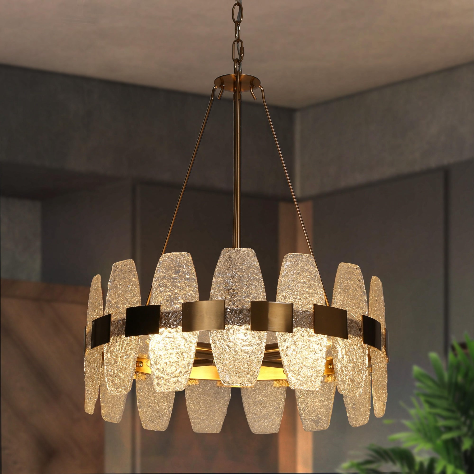 Uolfin 2MY2QZ-LWS24986-68 4 -Light Satin Brass Modern/contemporary Crystal For Use in Bedrooms, Dining Rooms, Foyers, Kitchens, Living Rooms Chandelier