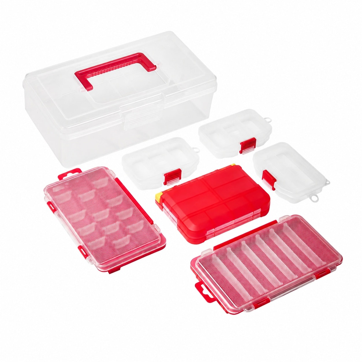 AOIZGMY  Plastic Tools Box Set 7 Pieces Red Transparent Portable Storage Case for Various Tools and Small Parts Accessories Storage Organizer