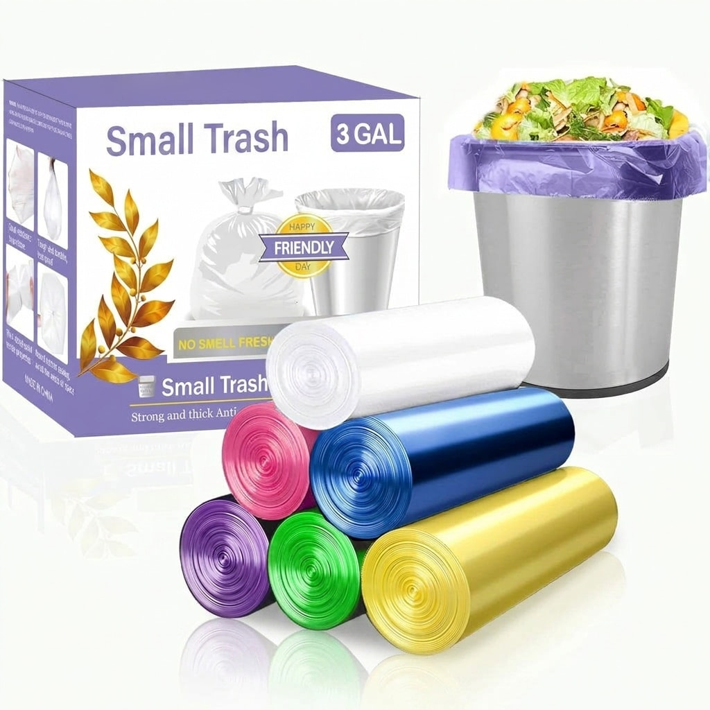 Adrinfly  3 Gallon Small Trash Bags 180 pcs Colorful Garbage Bags Strong Bin Liners for Bathroom Kitchen Office Waste Basket Fits 2 3 4 Gallon