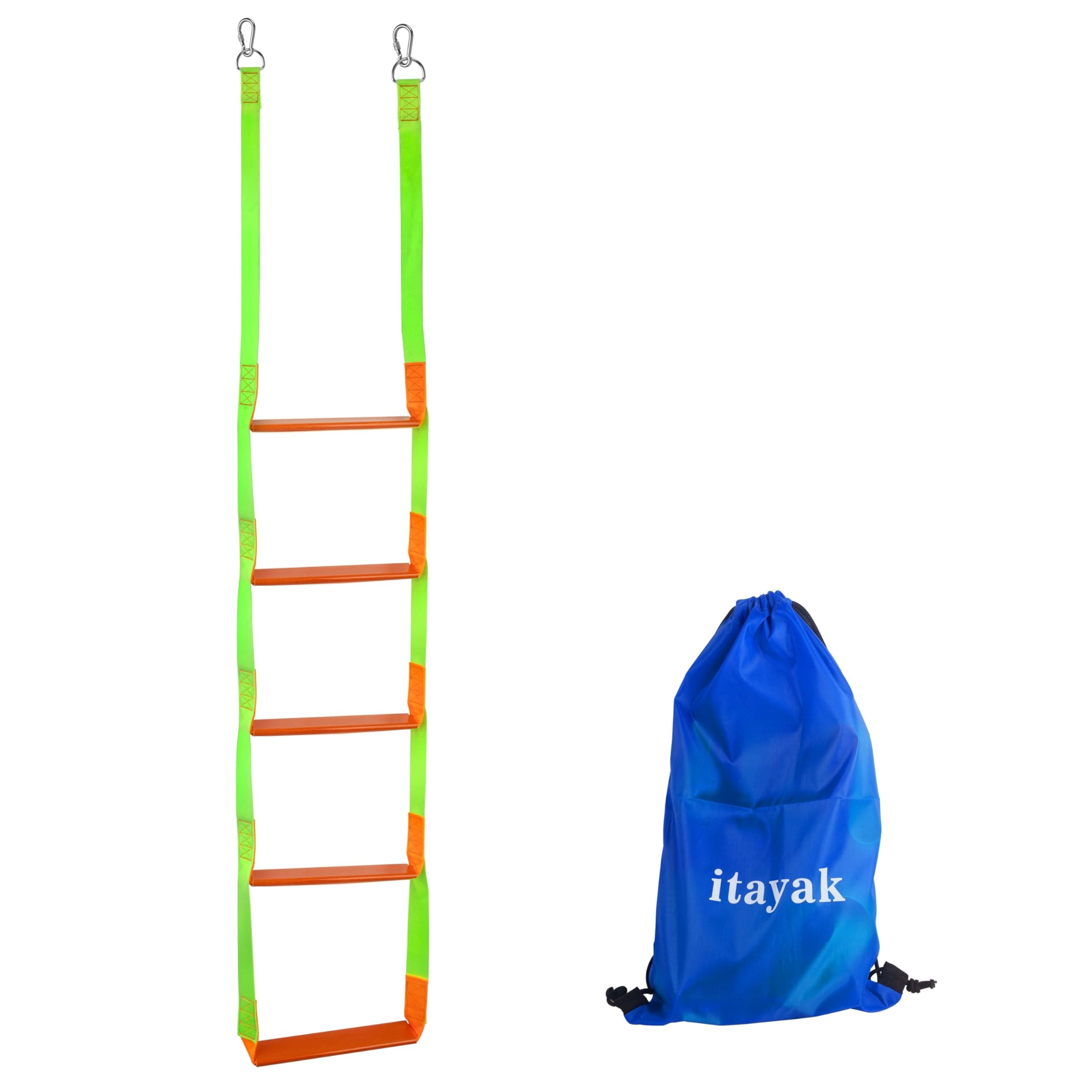 Etokfoks  5 Step Heavy Duty Boat Rope Ladder Nylon Webbing Anti Slip Steps Foldable 880lb Capacity 2 Carabiners