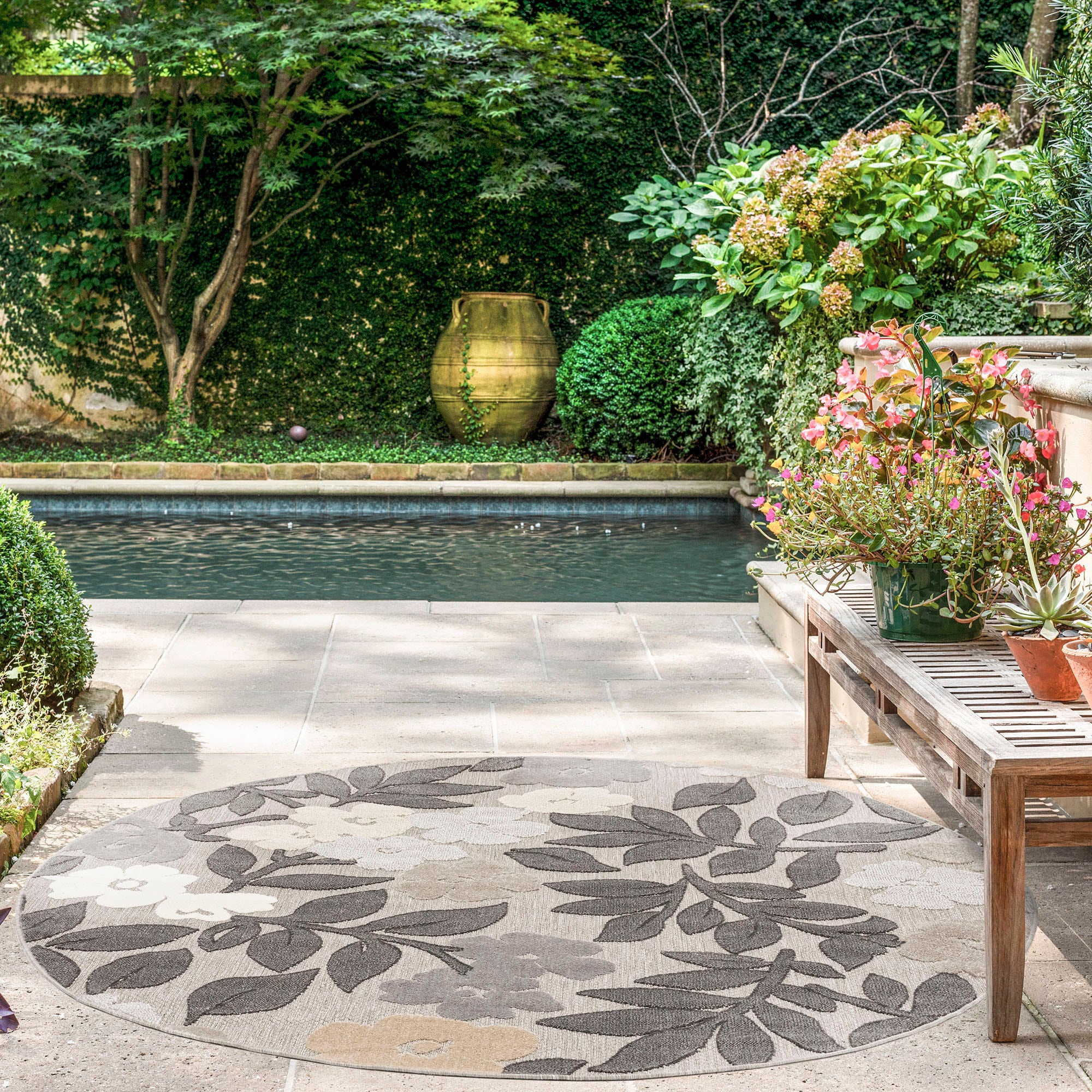 Tayse OAS1521 5RND Oasis 5 x 5 (ft) Flatweave Polypropylene Beige Round Indoor/Outdoor Area rug