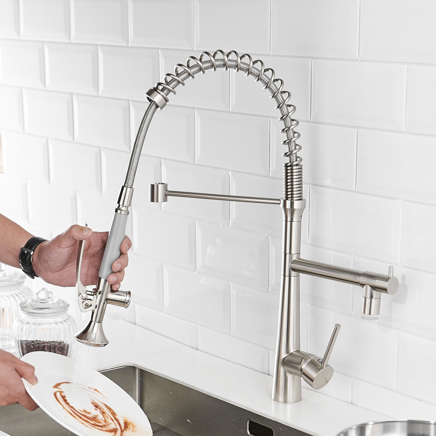 Brushed Nickel LED Pull-Down Kitchen Faucet with Sprayer