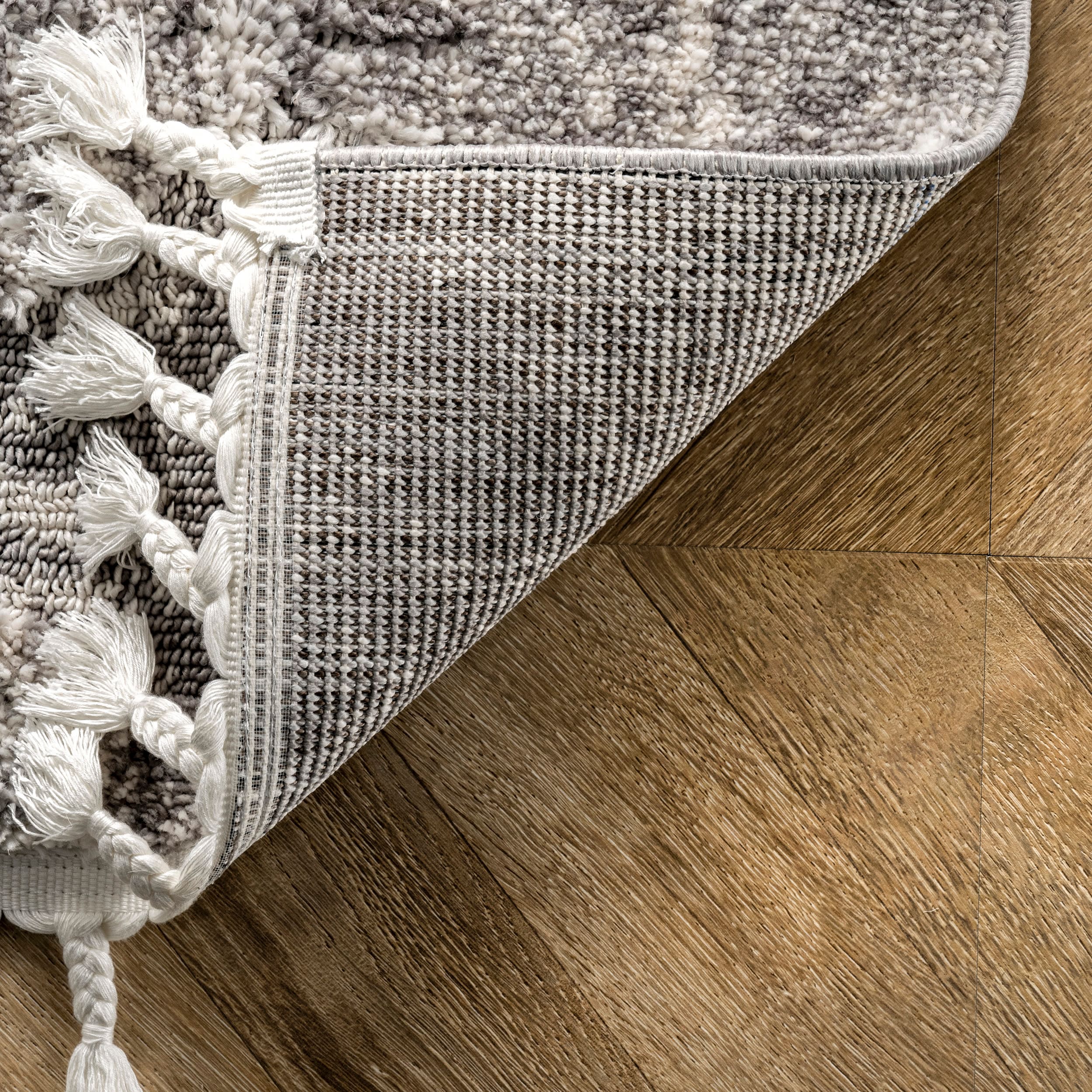 Light Grey Herringbone 9' x 12' Easy-Care Synthetic Rug