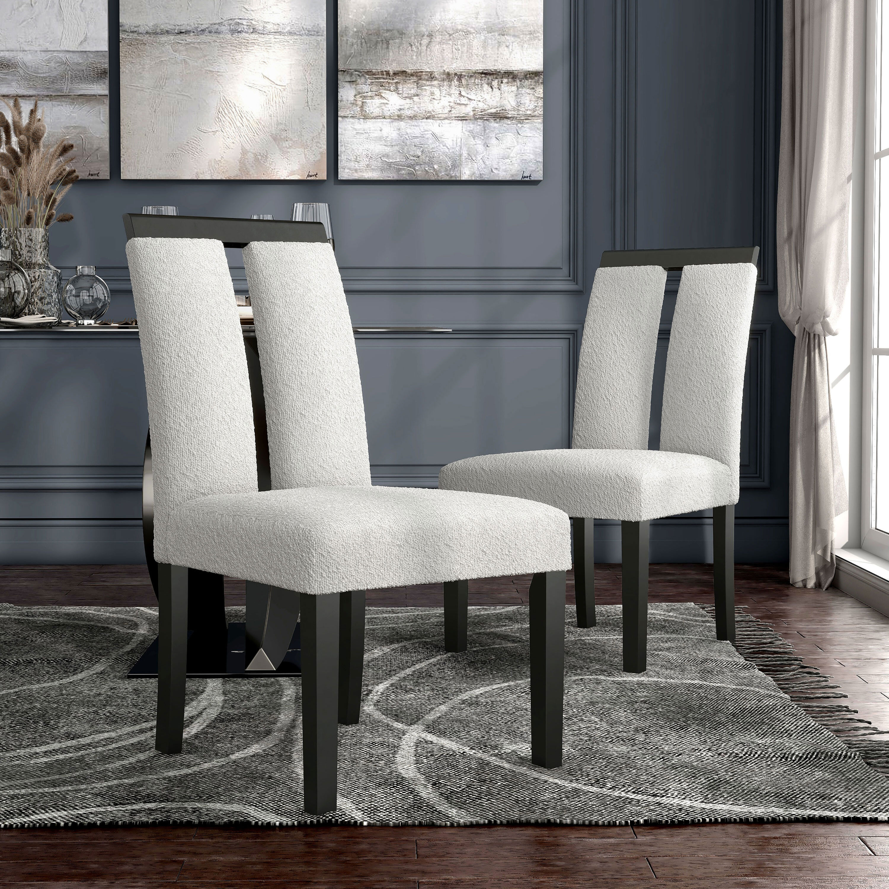 Furniture of America IDF-3264BK-SC Set of 2 Quincie Contemporary/Modern Boucle Upholstered Dining Side Chair (Composite Frame)