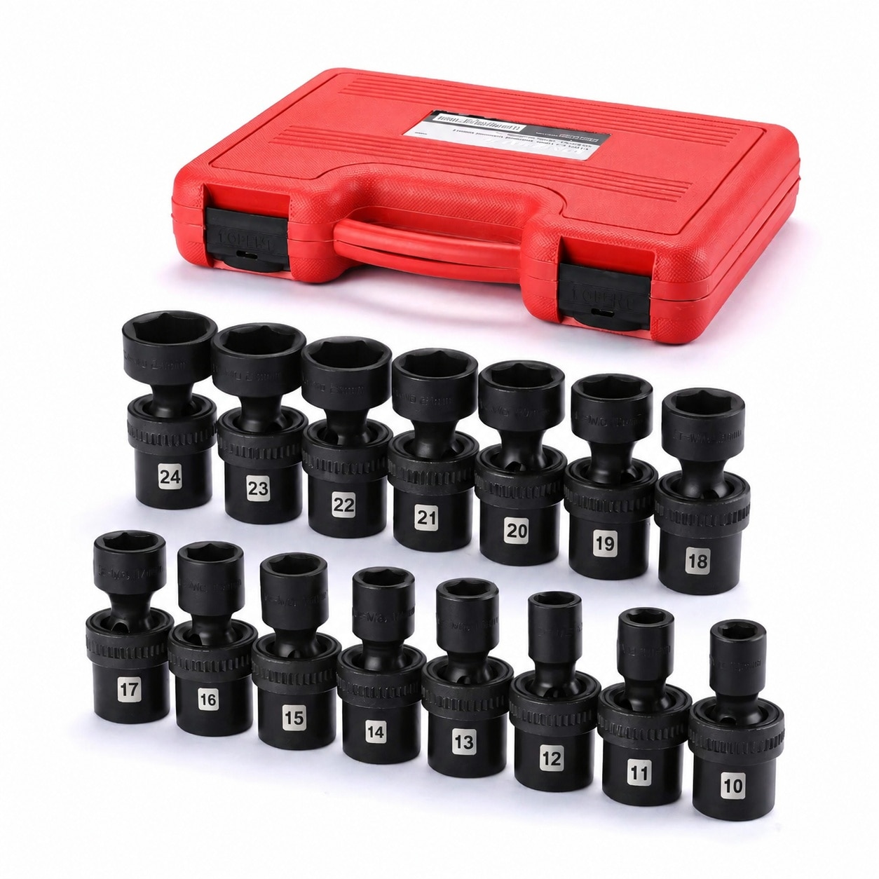 DYRCJ  15 piece 1 2 Drive Shallow Universal Impact Socket Set 6 Points Metric 10 24mm Swivel Socket with Flexible Wobble CR MO Heavy Duty Storage