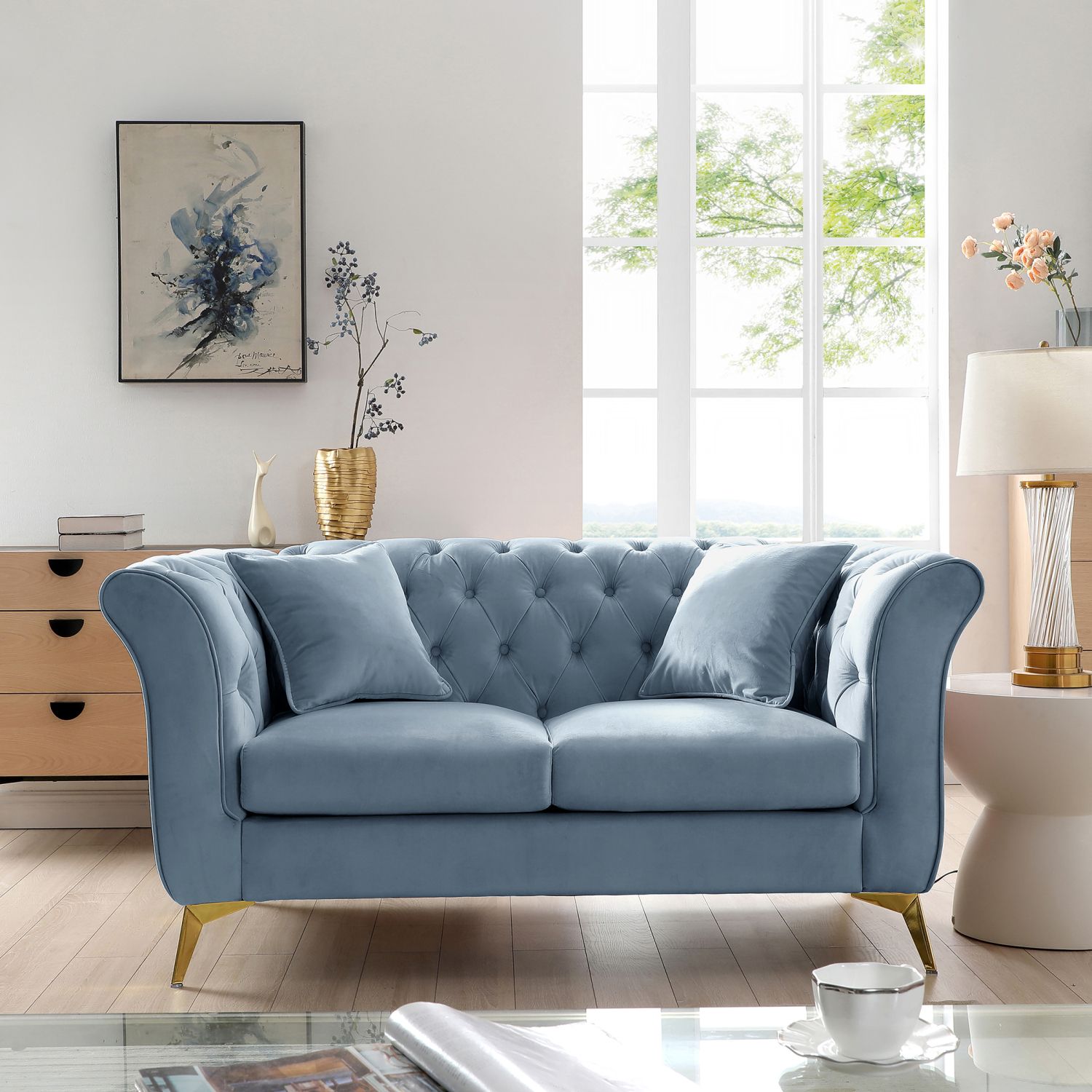 JASMODER W1099S00039 34.65-Inches Modern Blue Sofa