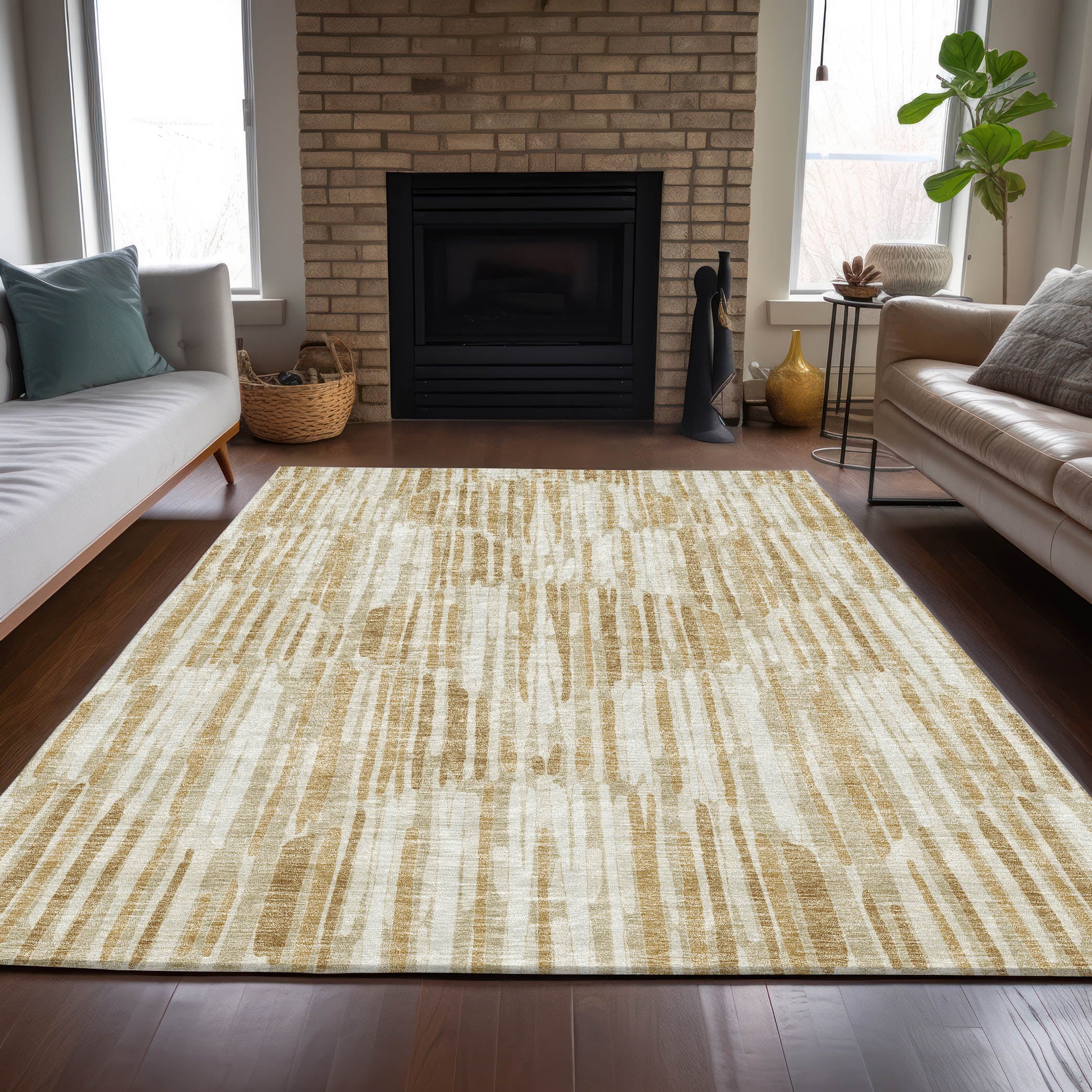 Addison Rugs ACN739GO8X10 Chantille ACN739GO 8 x 10 (ft) Polyester Gold Rectangular Indoor/Outdoor Geometric Machine washable Area rug