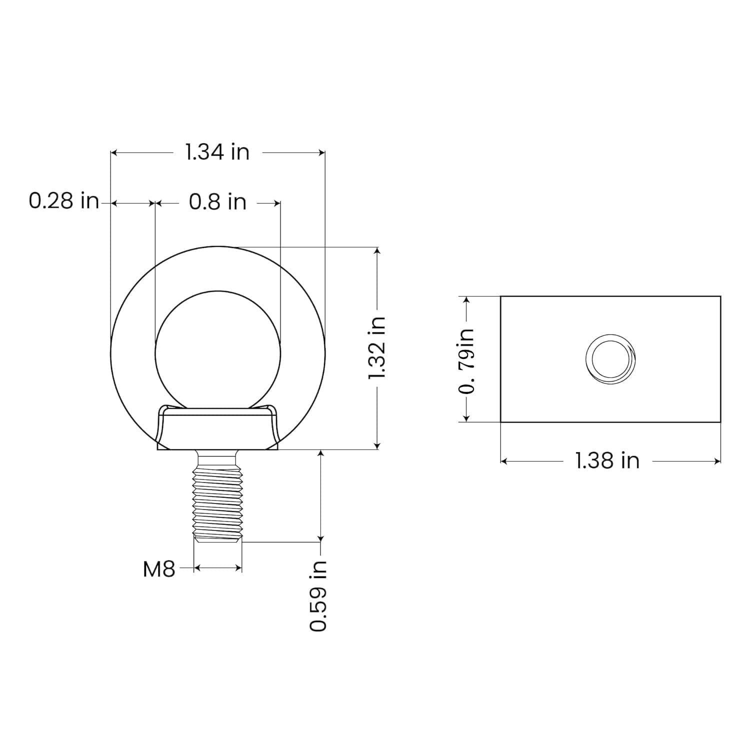 Etokfoks  M8 Stainless Steel Eye Bolt with Nuts and Washers 4 Pack Heavy Duty Anti Corrosive 500kg
