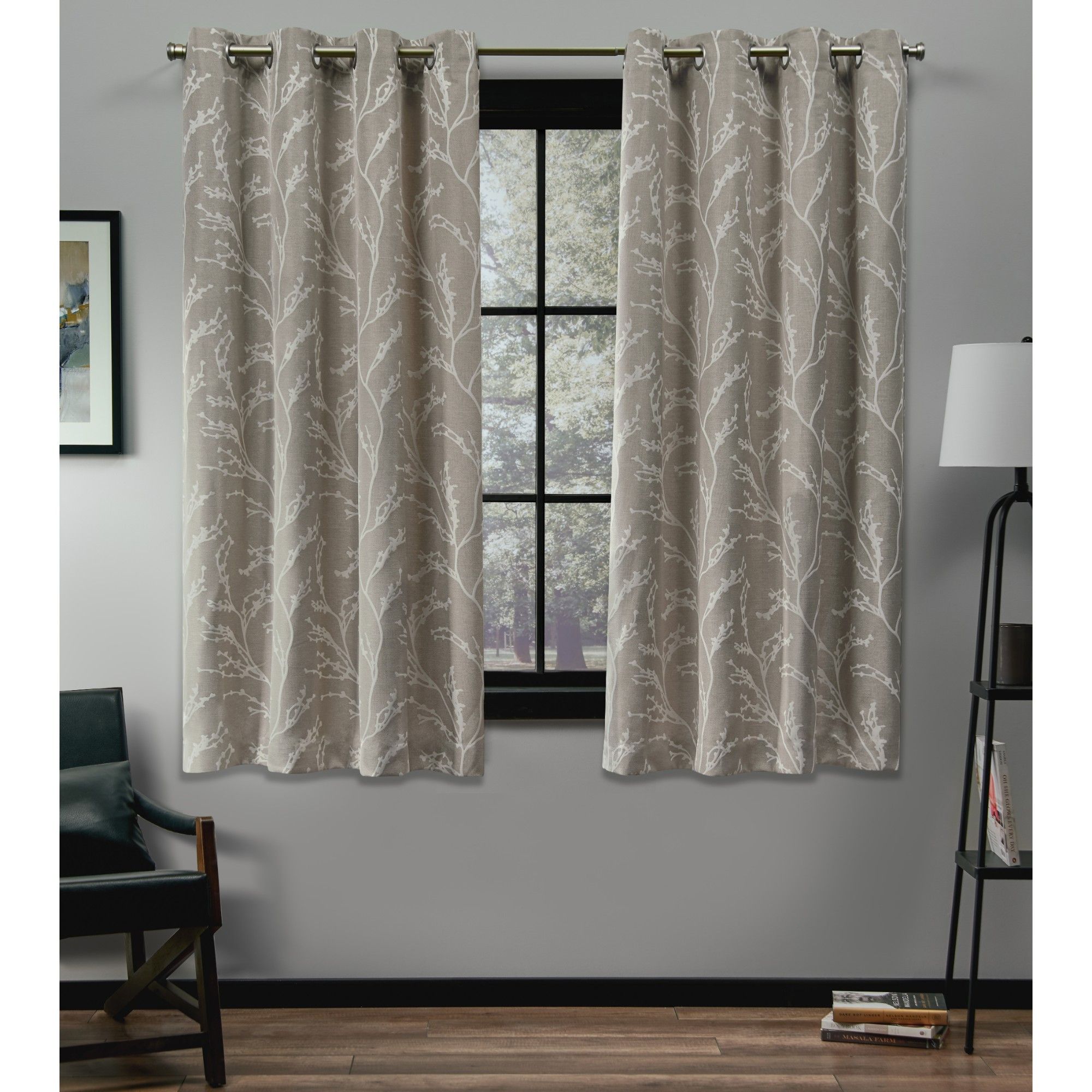 Natural Brown Linen Blackout Grommet Window Curtain Panels, 63" x 52"