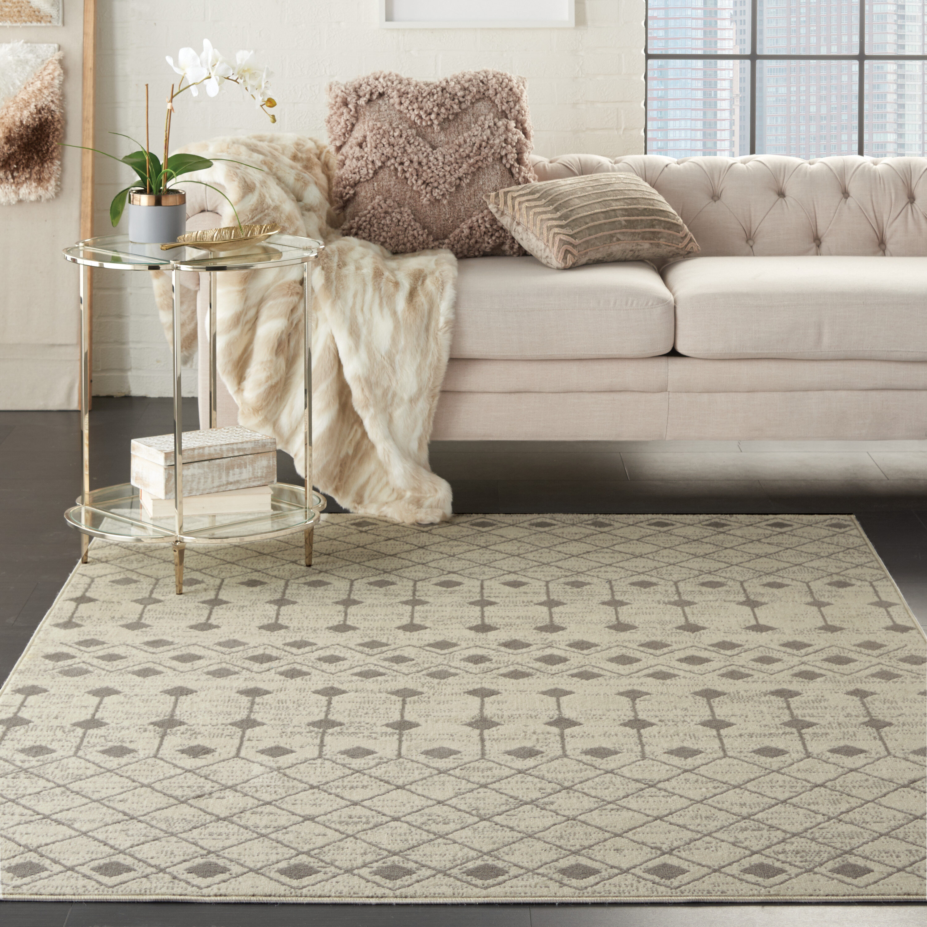 Nourison 99446753151 Grafix 4 x 6 (ft) Loomed Polypropylene Ivory/grey Rectangular Indoor Abstract Area rug