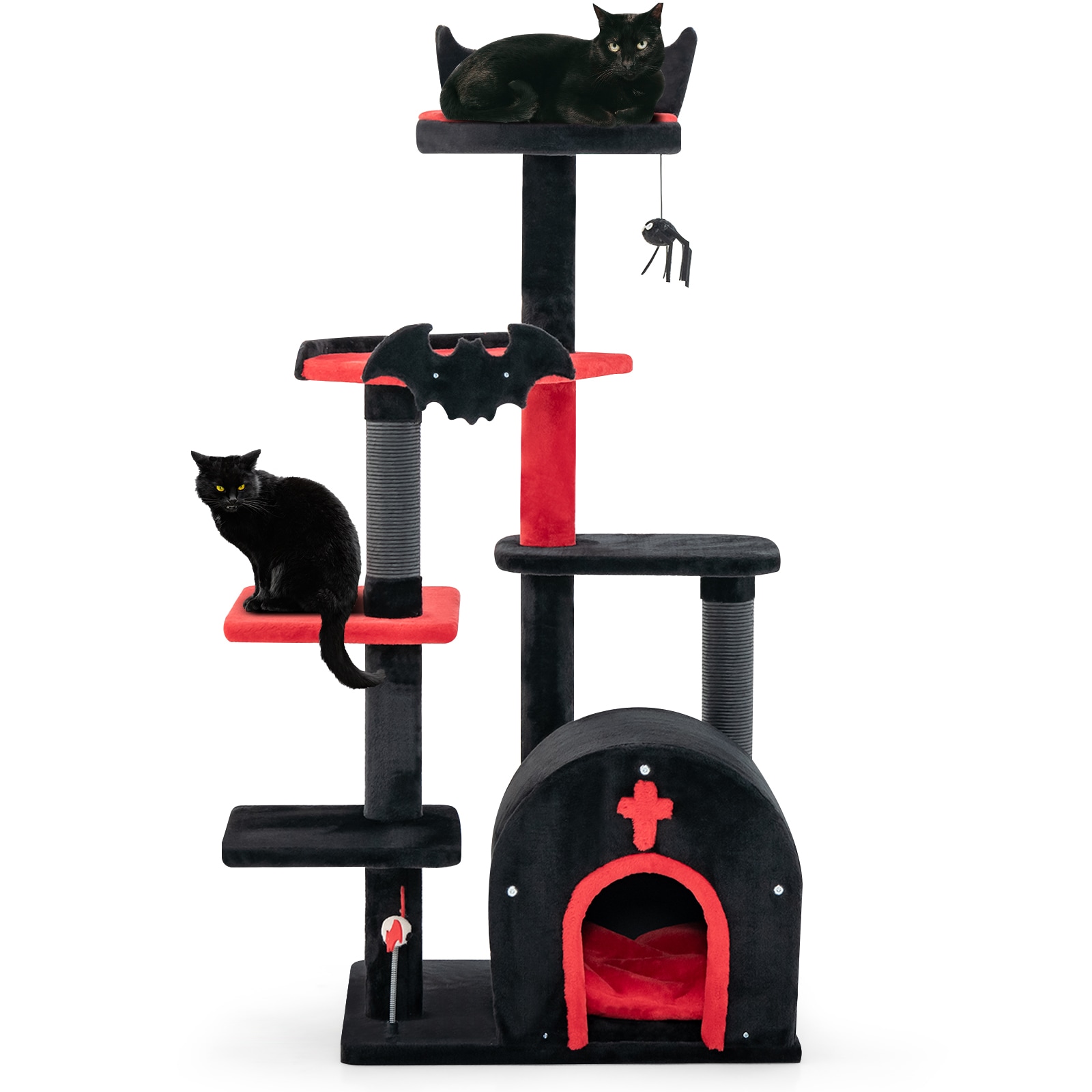 Slickblue D-CO-KB65101VP 53 x 23 Red and Black Gothic Cat Tree with Arch Condo Perch and Scratching Post