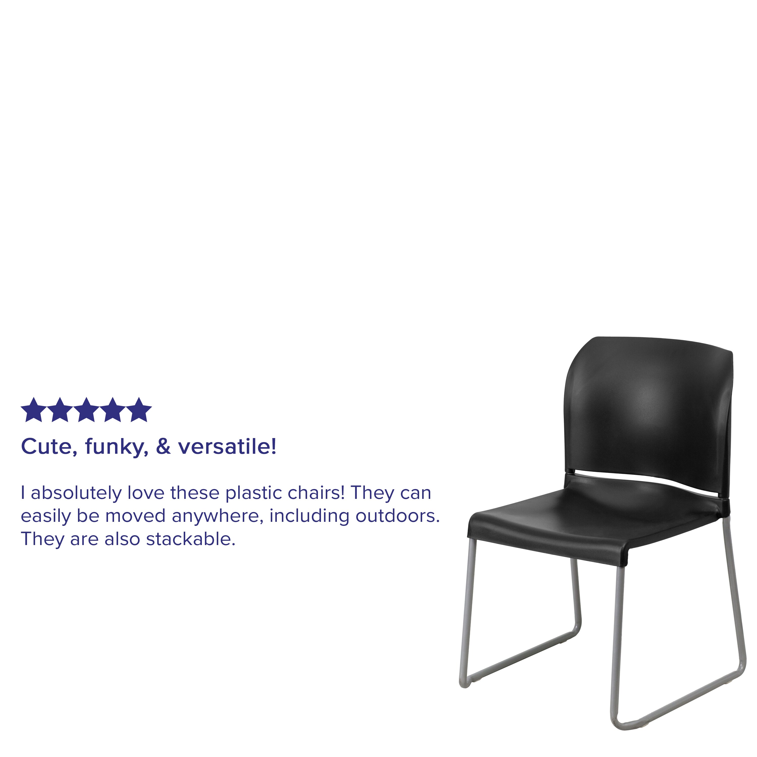 Modern Black Metal Stackable Chair with Polypropylene Seat