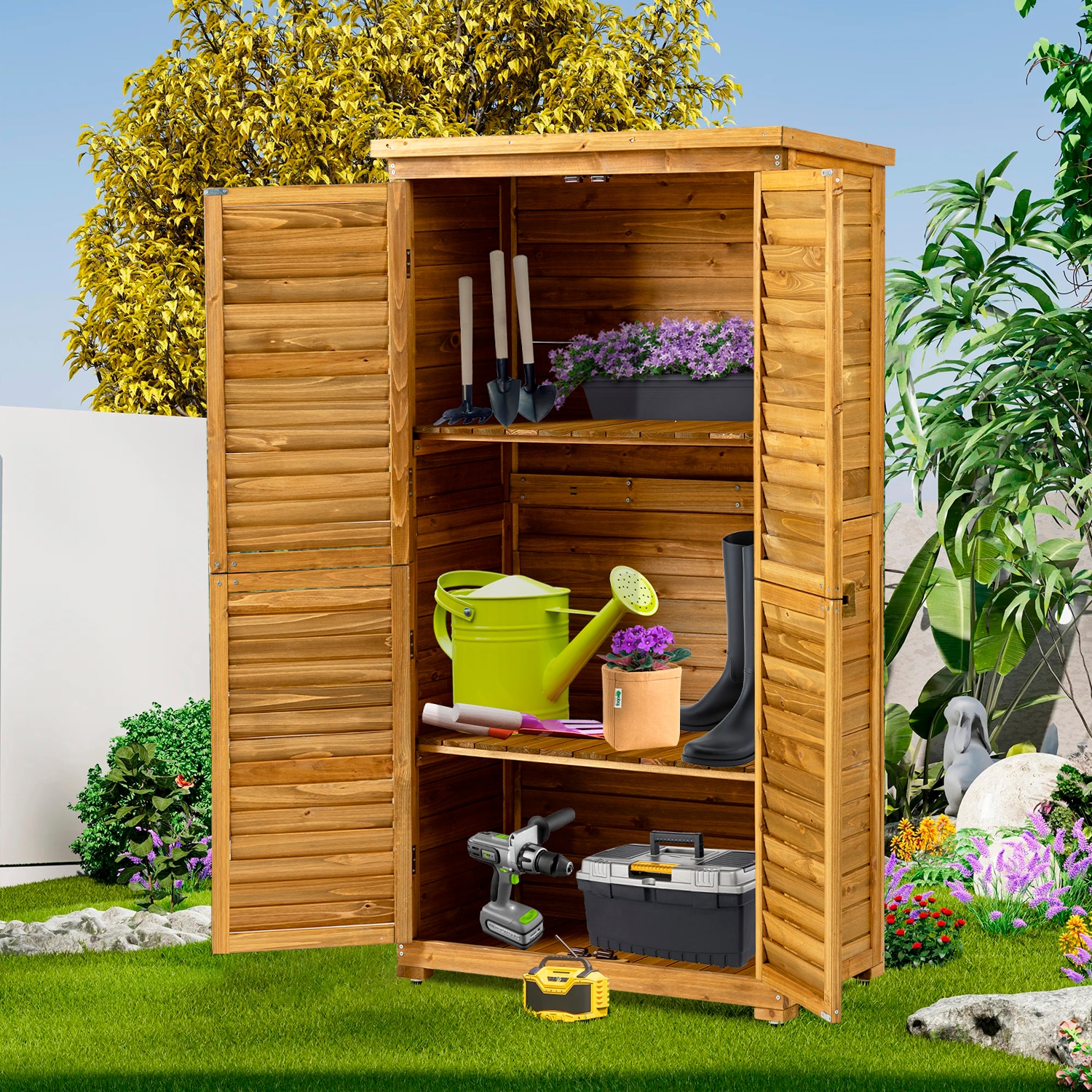 Maincraft D01-OSS26 3-ft x 2-ft Flat Style Wood Outdoor Storage Shed with 2 Doors (Installation Included)
