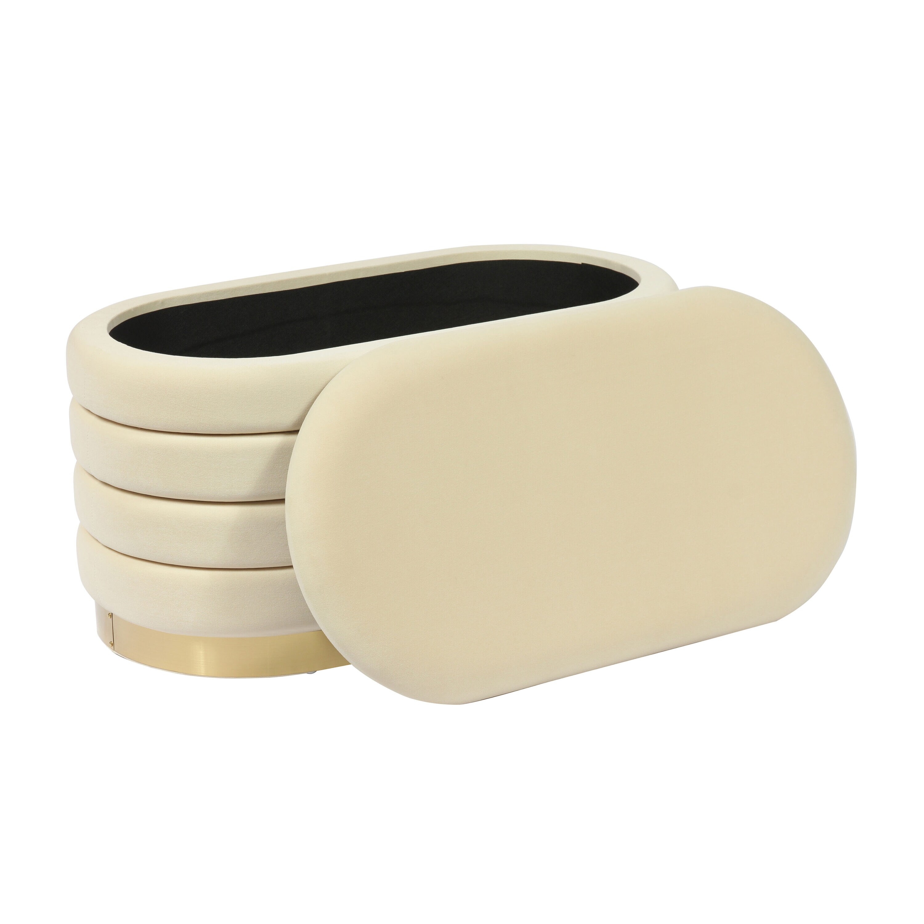 Cream Velvet Storage Bench with Gold Base