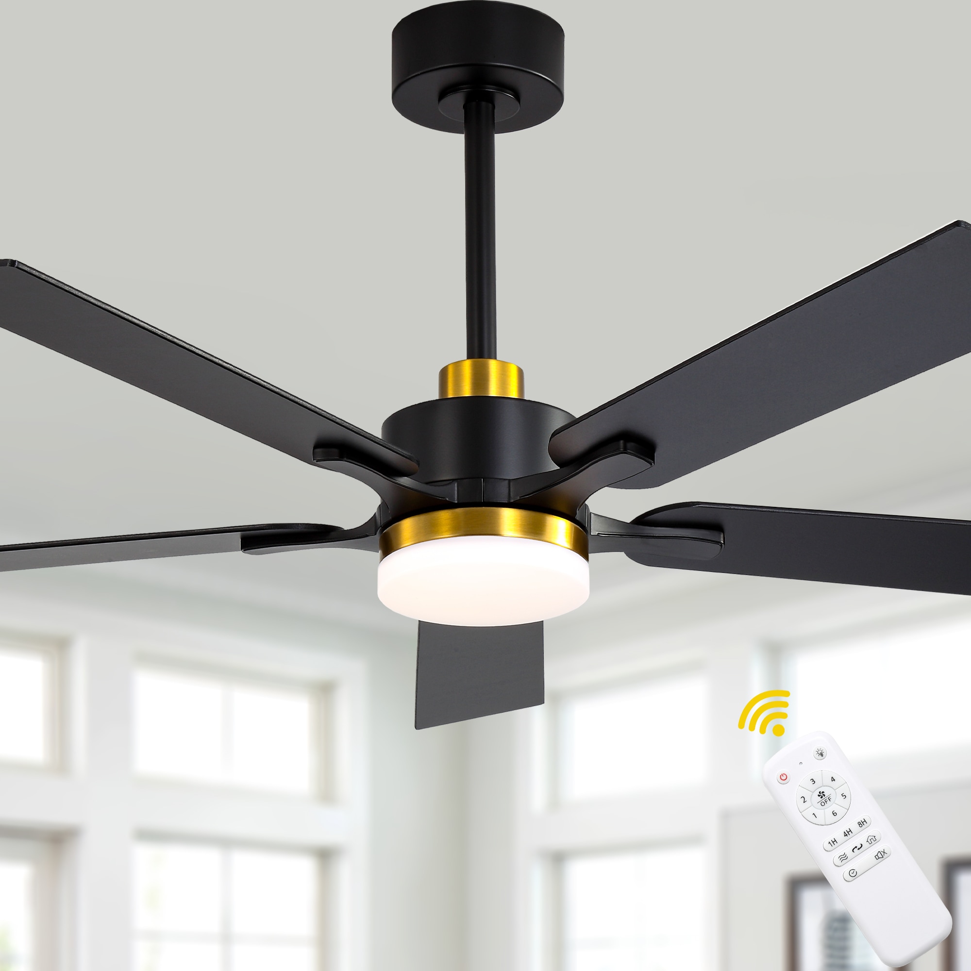 Bella Depot 52-in Black with Black Blades Ceiling Fan With Light and Remote Control Included 5 -Blade