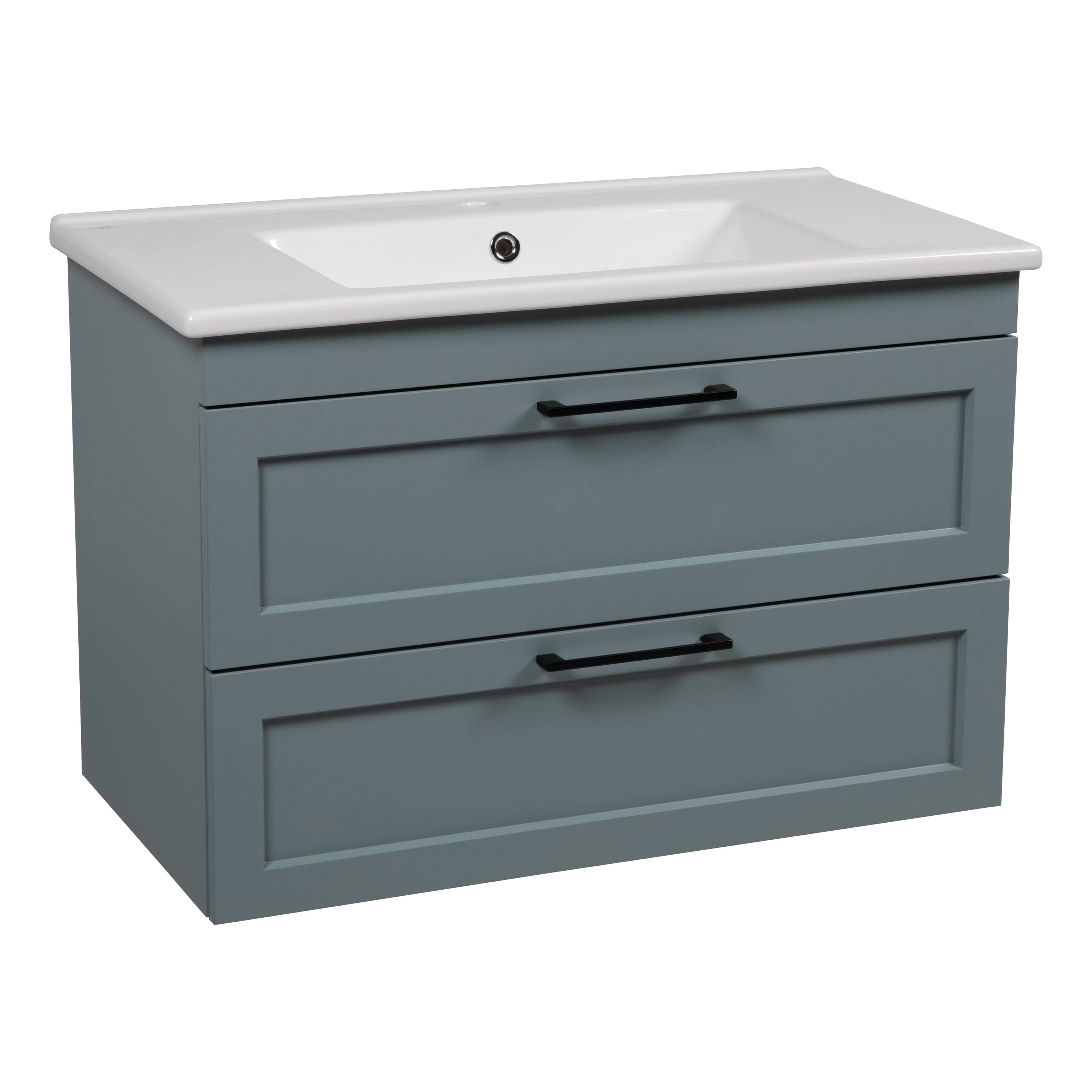Bath Oasis Modern Wall-Mounted Bathroom Vanity with Washbasin - Palm Beach Green Matte Collection with Side Vanity Cabinet - Non-Toxic Fire-Resistant MDF-58 (12+34+12)-Simple Collection 40