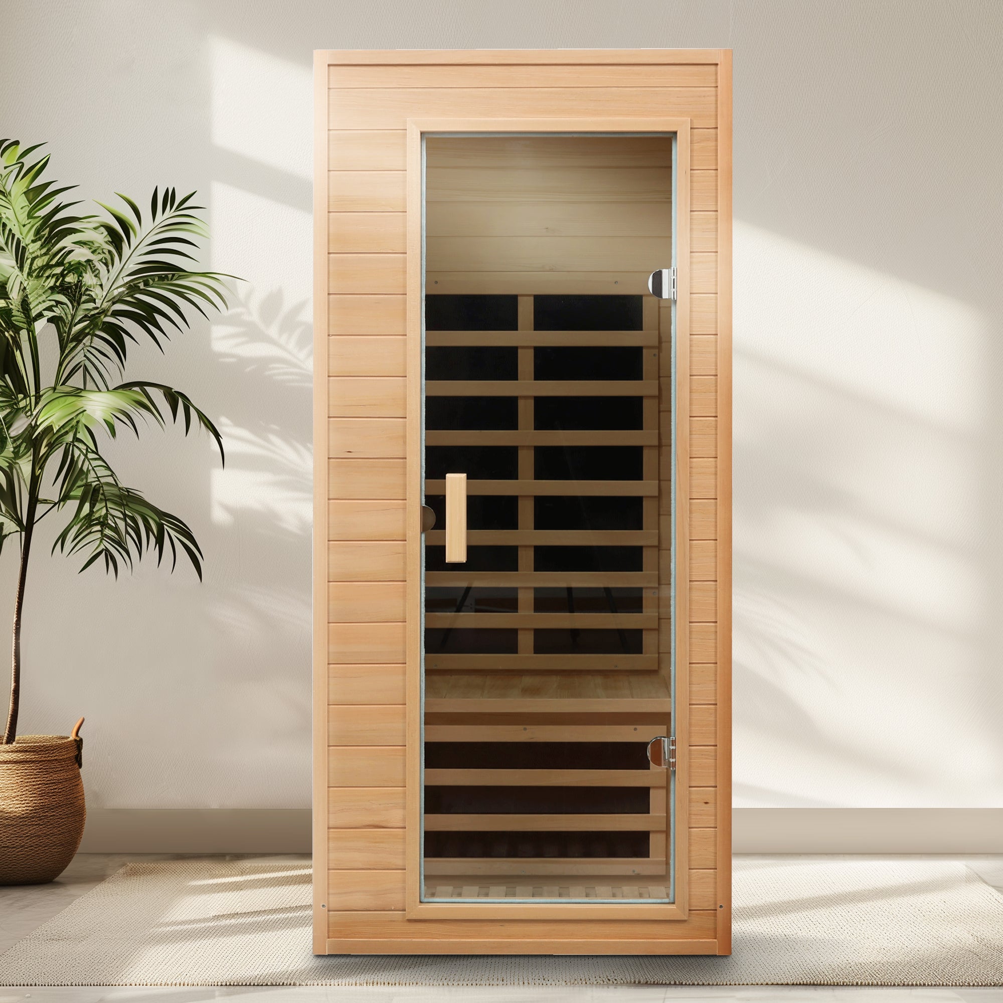 Boyel Living BL-FAS0011 Hemlock One Person Infrared Sauna Room with Built-in Roof Vent and LCD Control Panel