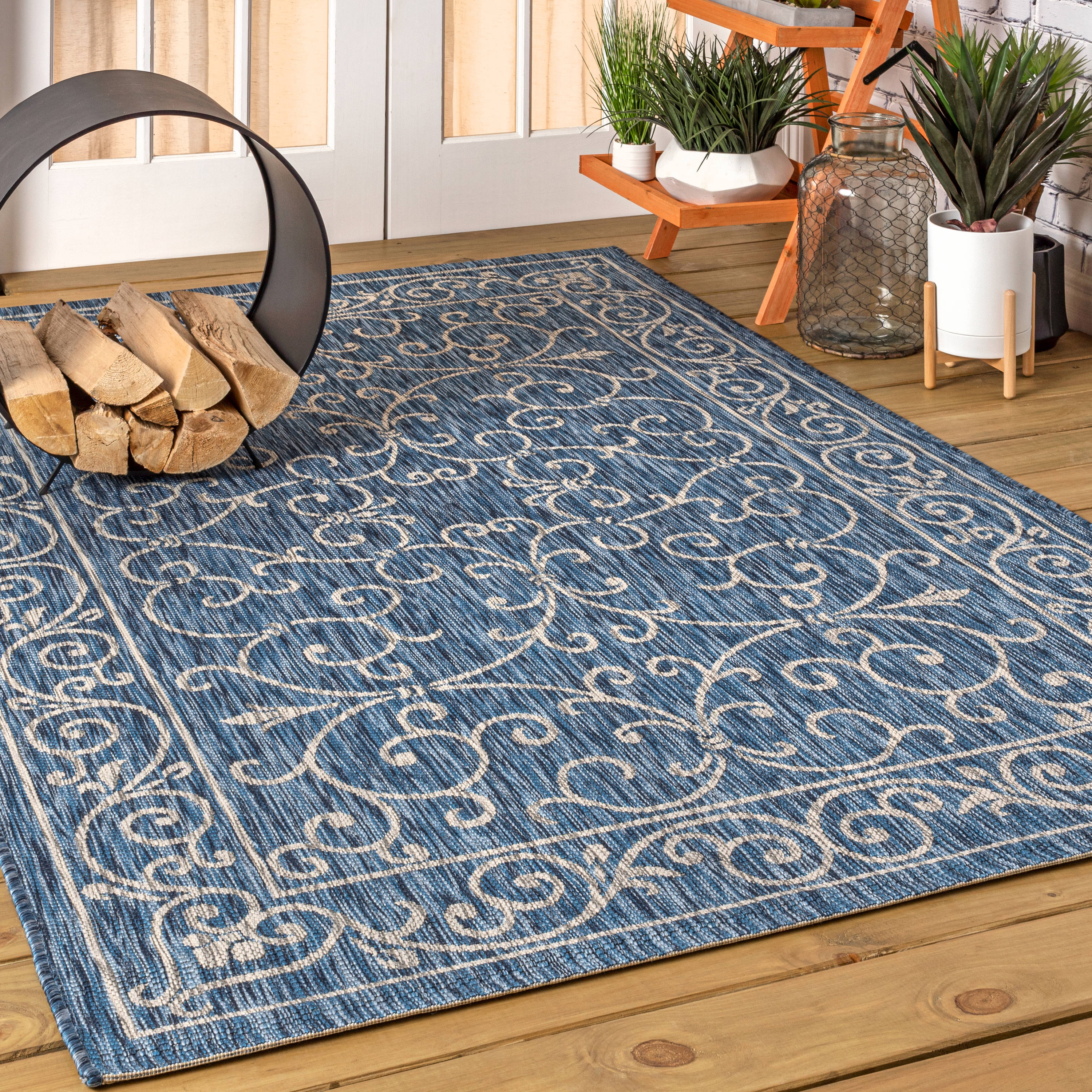 JONATHAN  Y SMB106D-6 SANTA MONICA Charleston Vintage Filigree Textured Weave 6 x 9 (ft) Polypropylene Navy/Gray Rectangular Indoor Medallion Bohemian/Eclectic Area rug