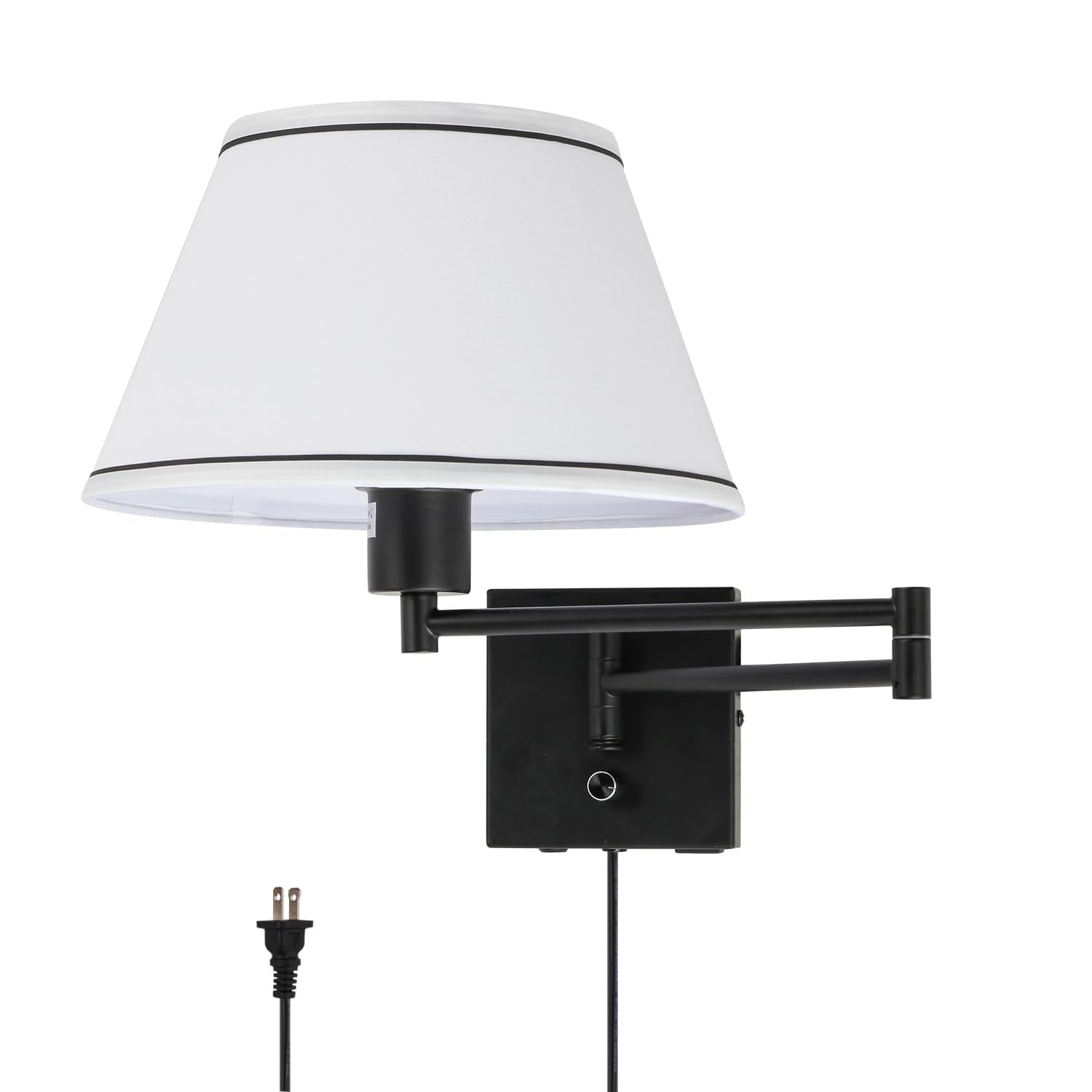 AOIZGMY  Swing Arm Wall Sconce Plug In Wall Mount with Type C and USB Port Dimmable Switch Bedroom Wall Light Fixture White Shade Black Finish