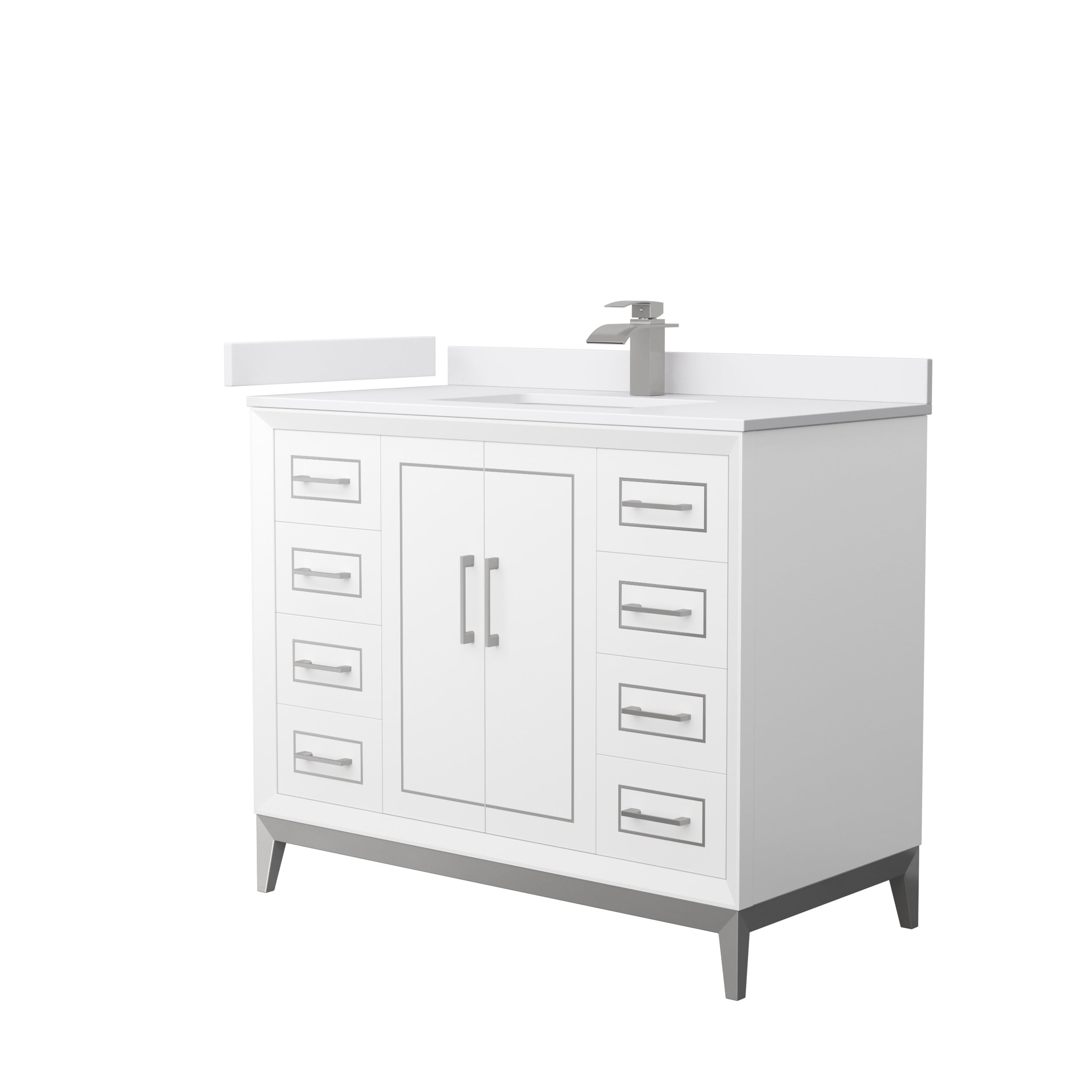 Wyndham Collection WCH515142SWHWCUNSMXX Marlena 42-in White with Brushed Nickel Trim Undermount Single sink Bathroom Vanity with White cultured marble Cultured marble Top