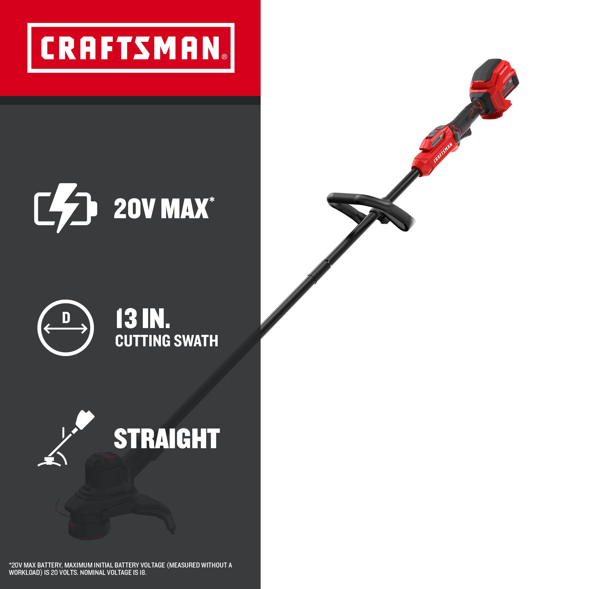 CRAFTSMAN V20 Brushless RP 20-volt Max 13-in Straight Shaft Battery String Trimmer 5 Ah (Battery and Charger Included)