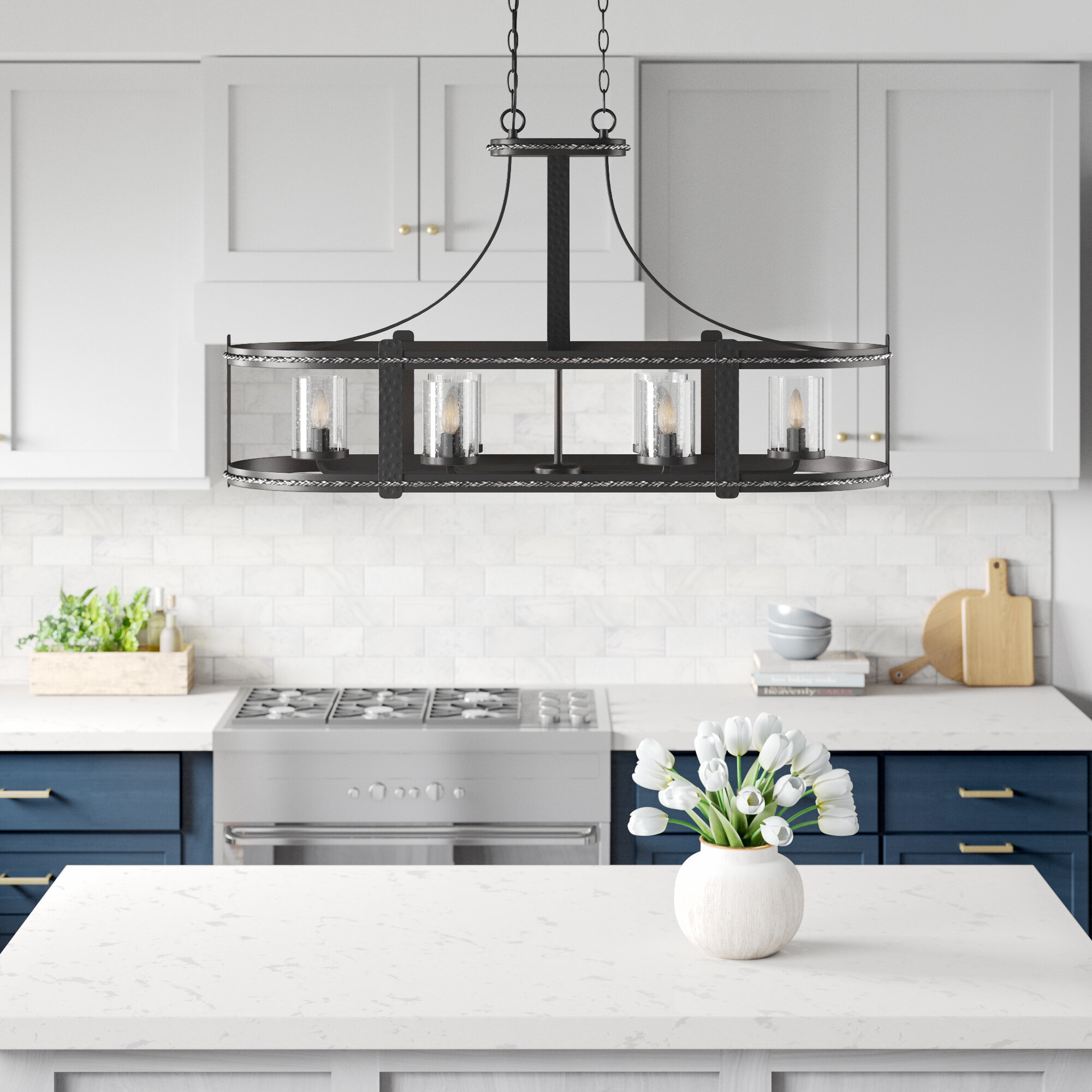 ZEVNI Nat 4-Light Matte Black and Gold Chandelier