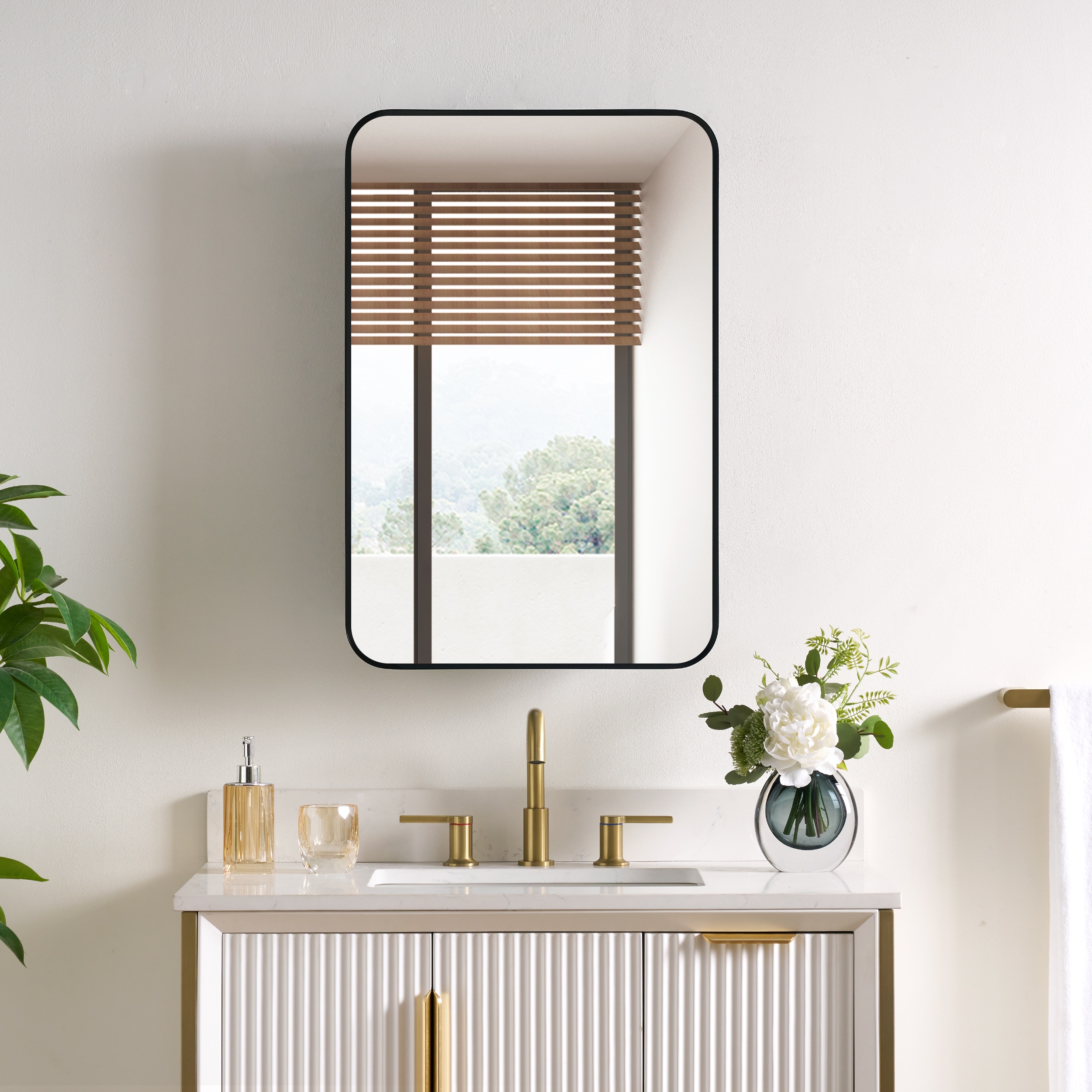 WELLFOR YAH-MGD24 LEA Medicine Cabinet 20-Inches x 30-Inches Surface/Recessed Mount Black Mirrored Rectangle Soft Close Medicine Cabinet