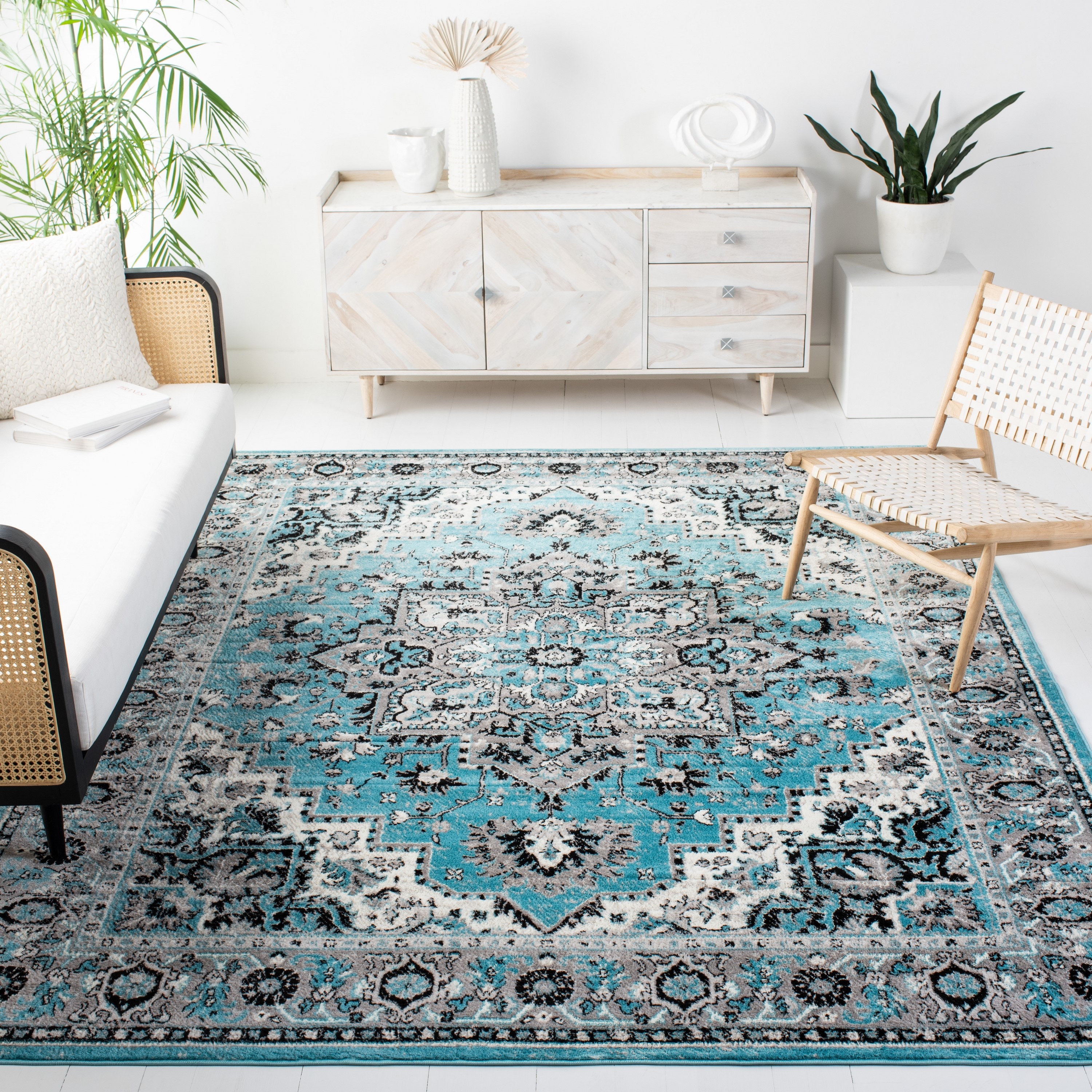 Safavieh SKY126M-9 Skyler Pasah 9 x 12 (ft) Loomed Polypropylene Blue/Ivory Rectangular Indoor Floral/Botanical Oriental Area rug