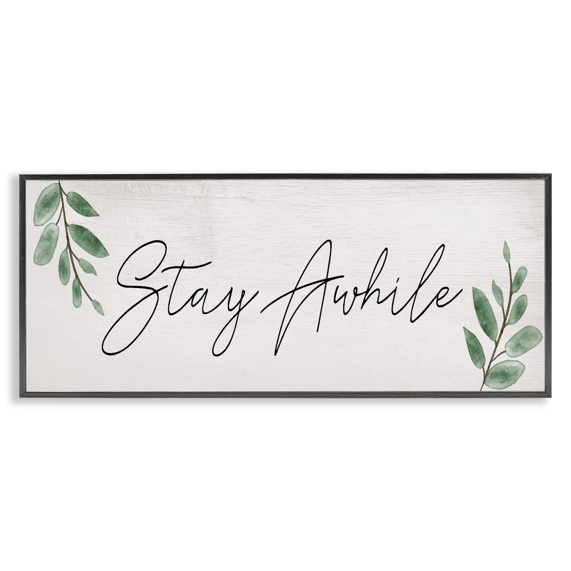 Stupell Industries BT-150-FR-13X30 Stay Awhile with Plant Sprigs Black Framed Giclee Art By Lil' Rue 30 x 13