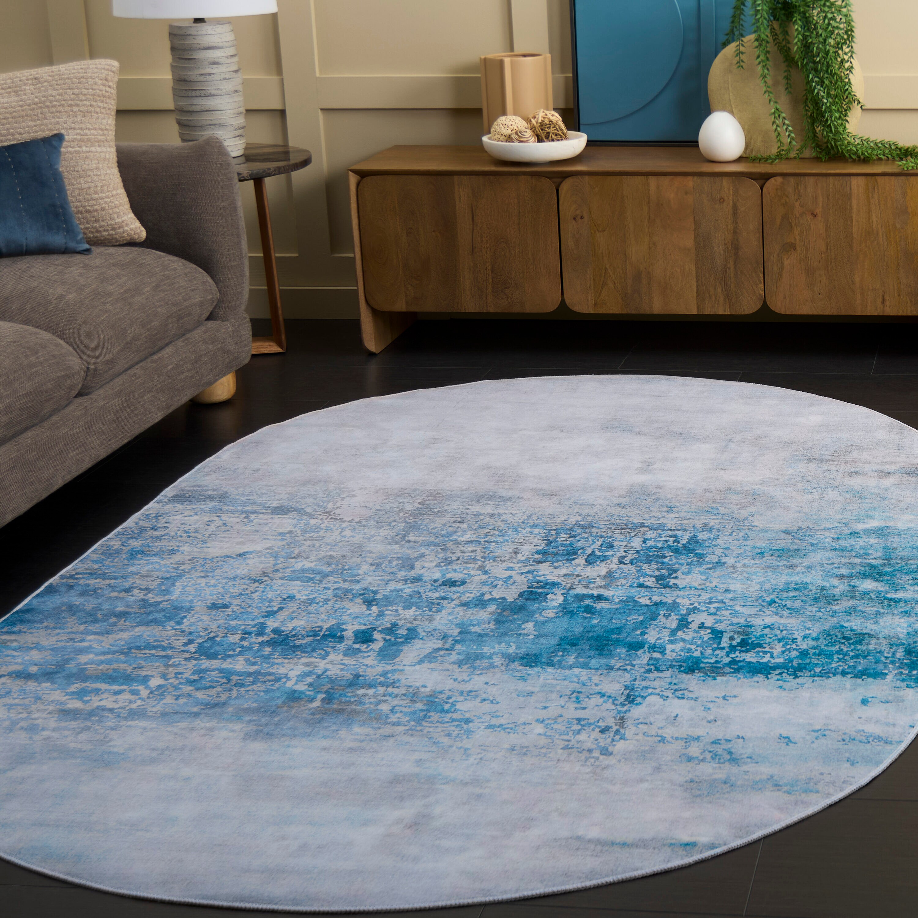 Tacoma 833F Grey Blue Machine Washable/Slip Resistant 5ft x 8ft Contemporary Rug