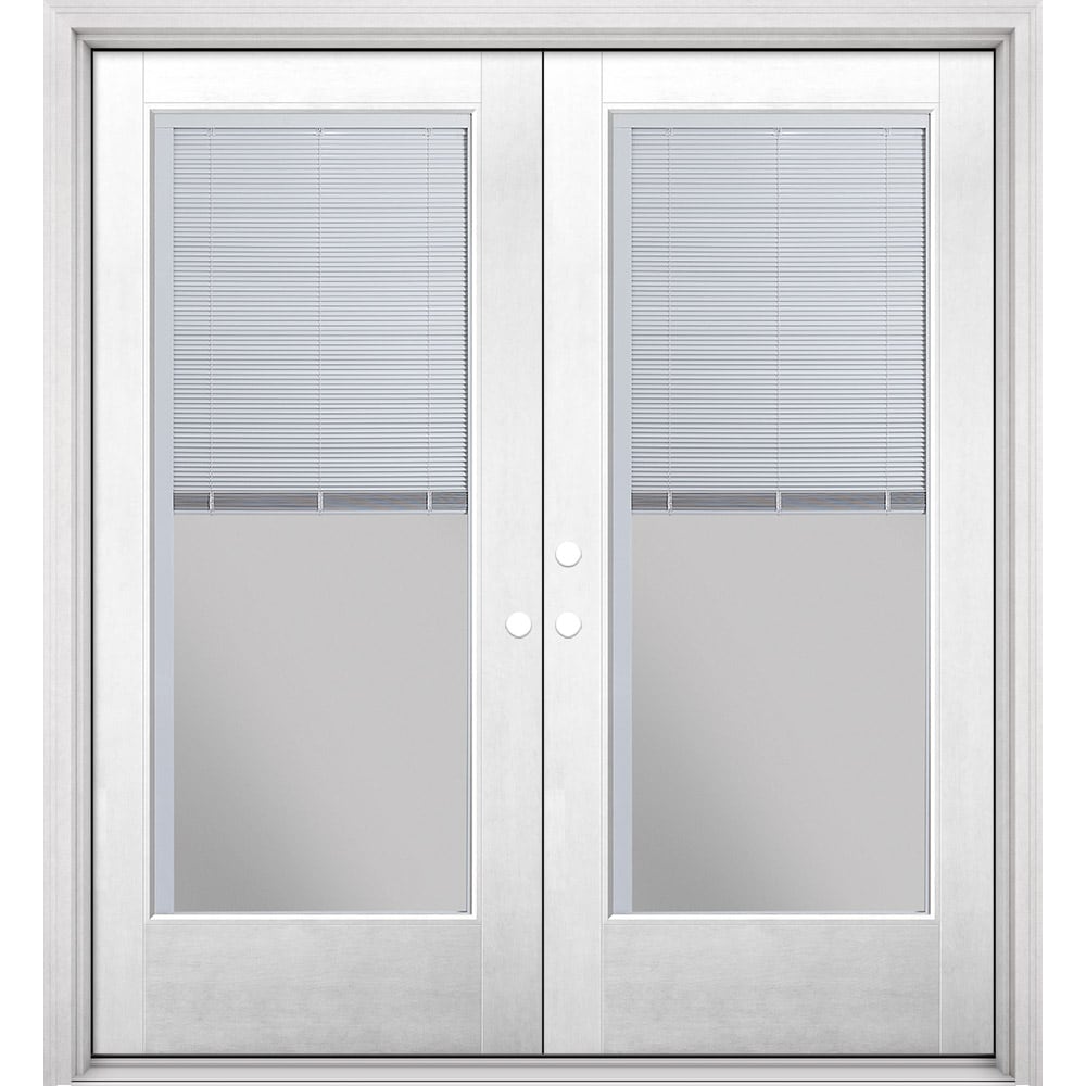 Masonite 630887 Performance Door System 72-in x 80-in x 4-9/16-in Fiberglass Full lite Right-hand inswing Primed Prehung Double Front Door with Brickmould Insulating core with Blinds