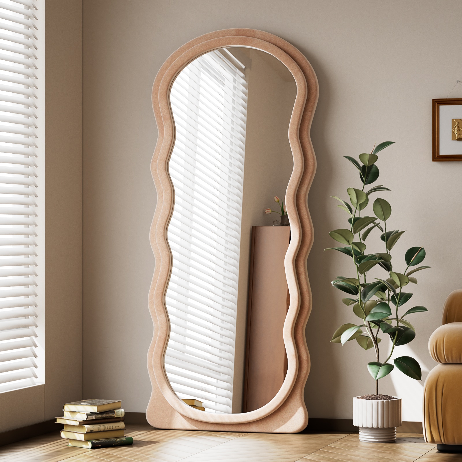 BEAUTYPEAK LS-RBYXBL01-2463-BR 24-Inches W x 63.0-Inches H Irregular Brown Framed Full Length Floor Mirror