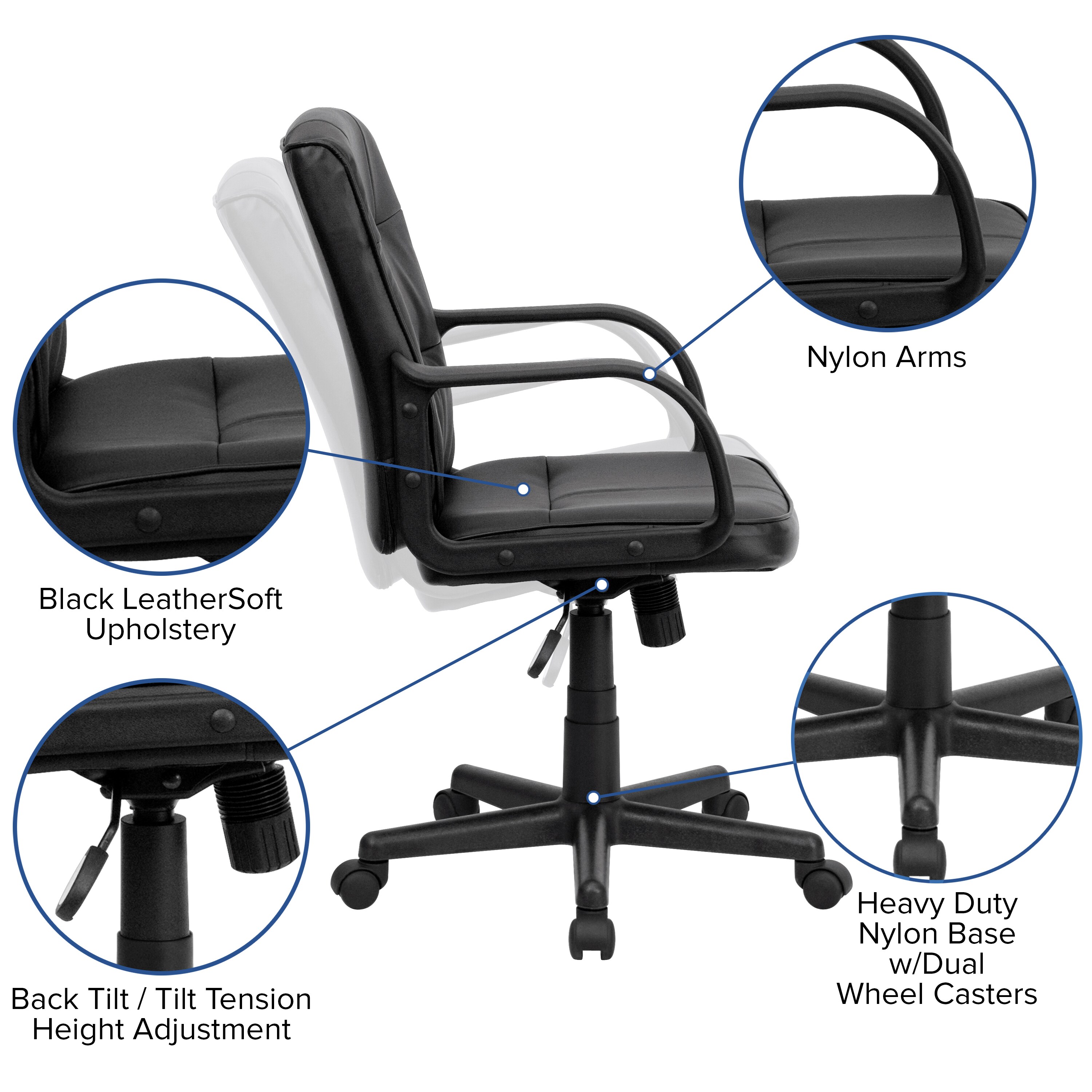 ErgoFlex Black LeatherSoft 360 Swivel Task Chair with Metal Base