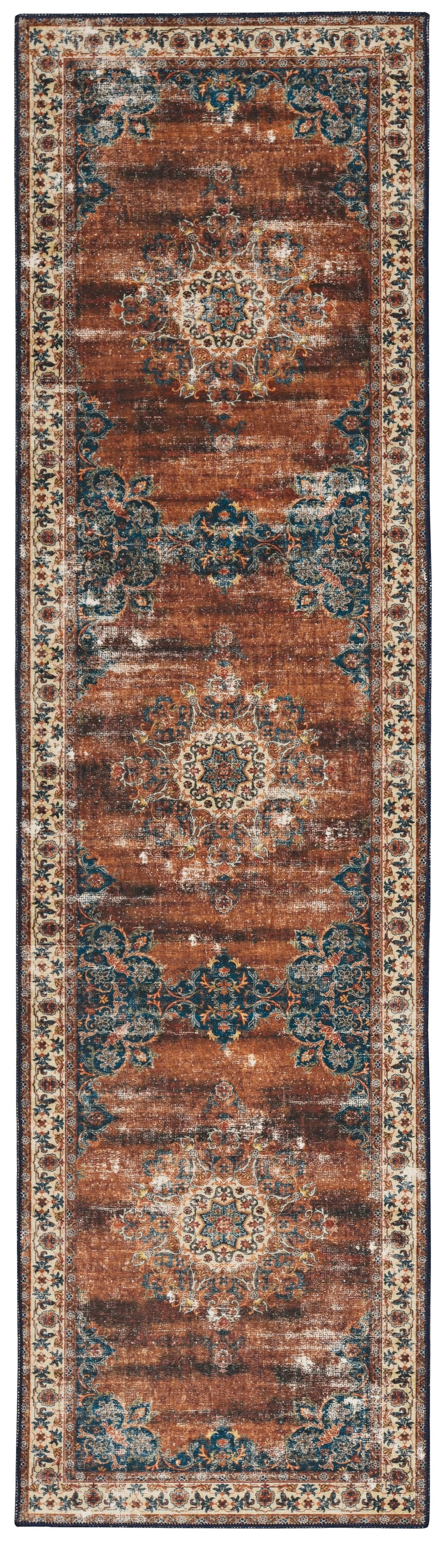 Linon RUGWR1128 2 x 8 (ft) Russet/Ivory Rectangular Indoor Medallion Machine washable Runner rug