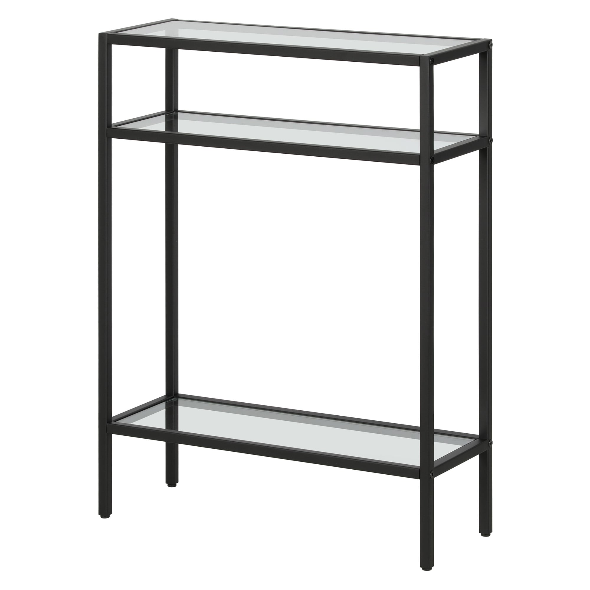 Blackened Bronze Glass Console Table with Storage, 29.5" Height