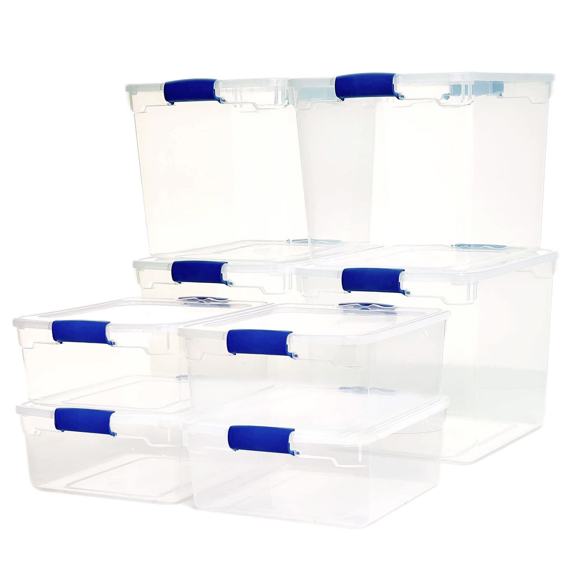 Homz Products 286175 8 -Pack Large 7.75 -Gallons ( 31 -Quarts ) Clear Heavy Duty Stackable Tote with Latching Lid