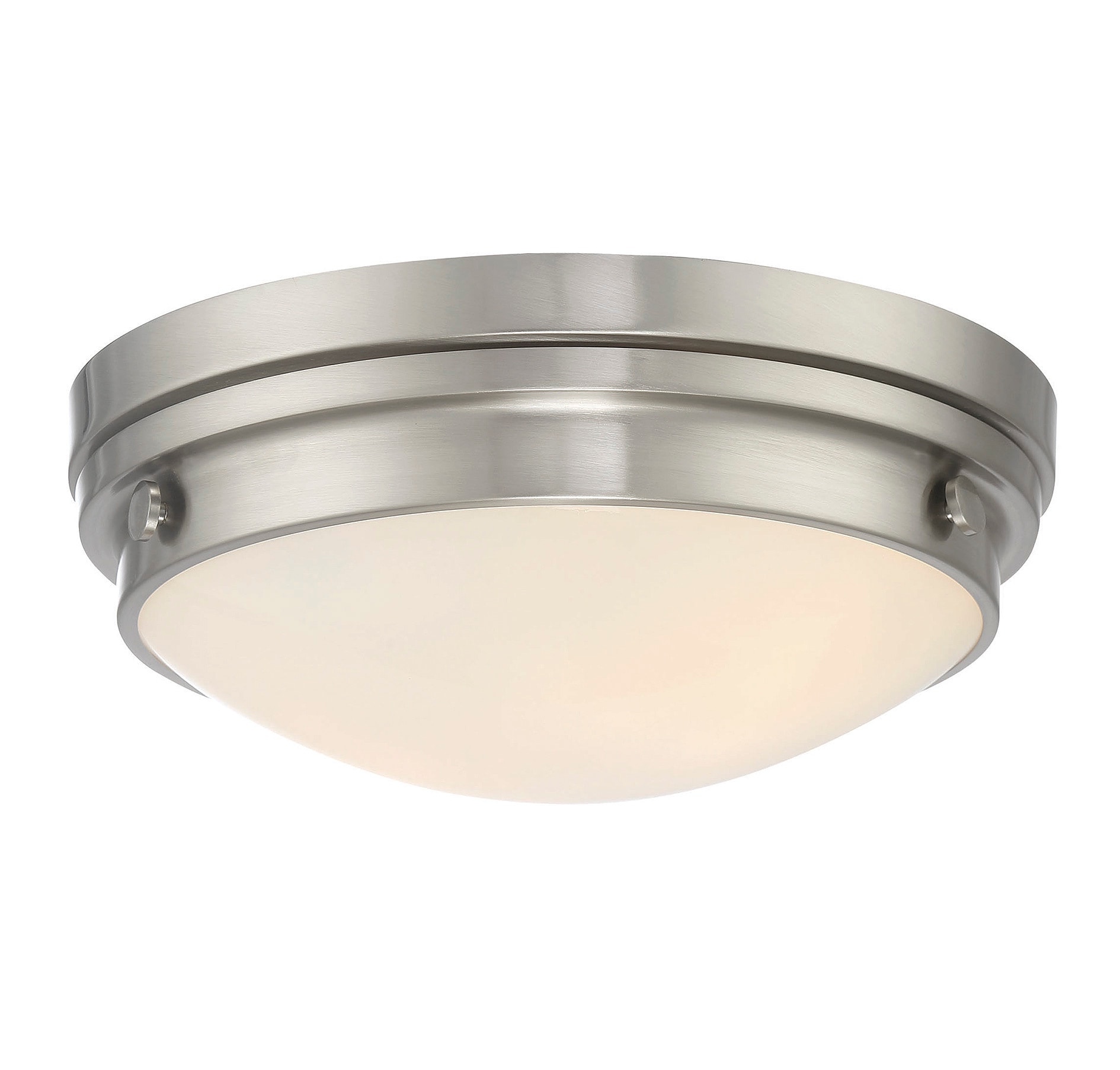 Lucerne Transitional 2-Light Flush Mount in Satin Nickel with White Glass