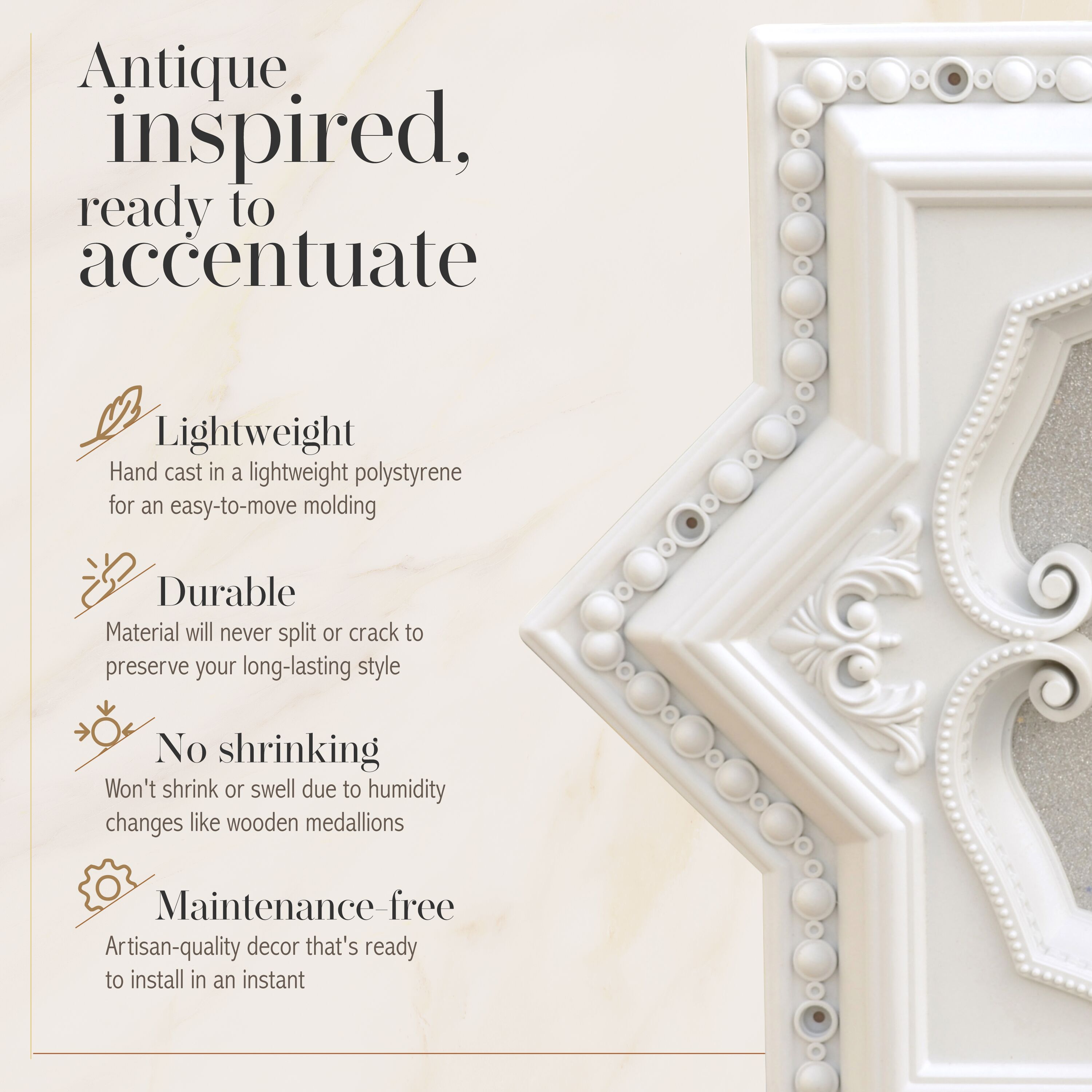 White and Silver Eight Pointed Star Ceiling Medallion 24in