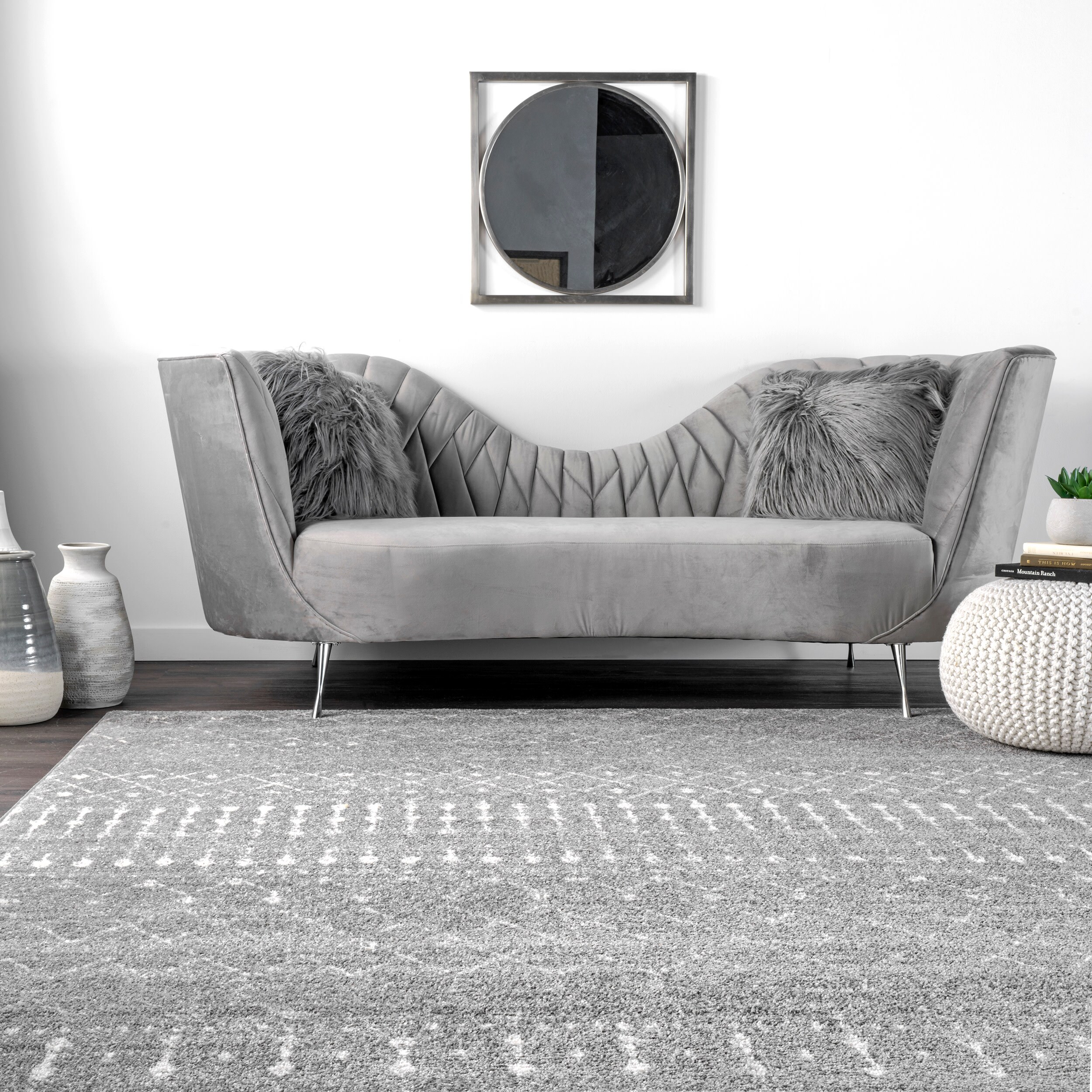 Handmade Easy Care 5' Round Dark Grey Geometric Rug