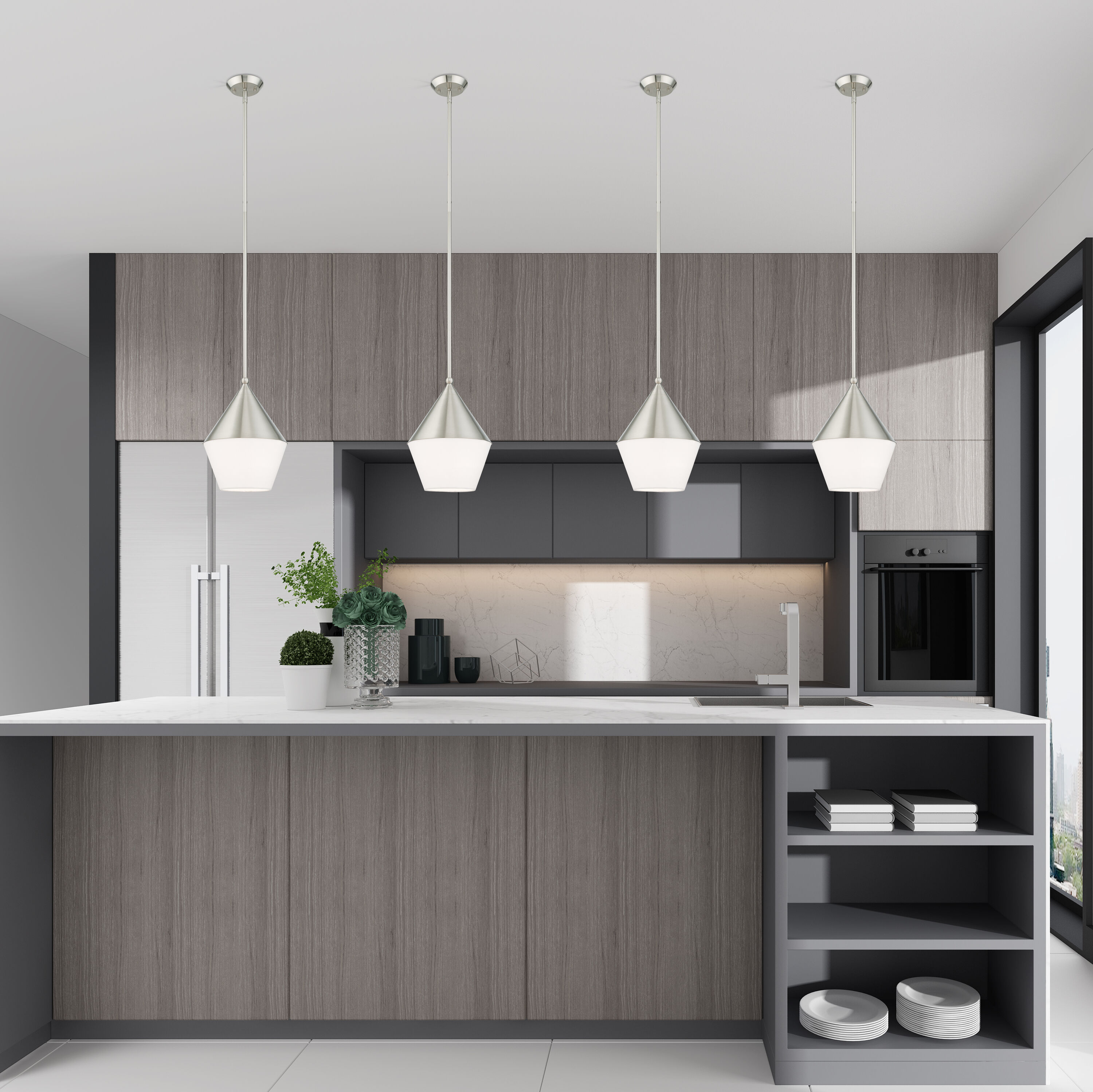 Brushed Nickel Glass Mini Pendant Light for Indoor/Outdoor