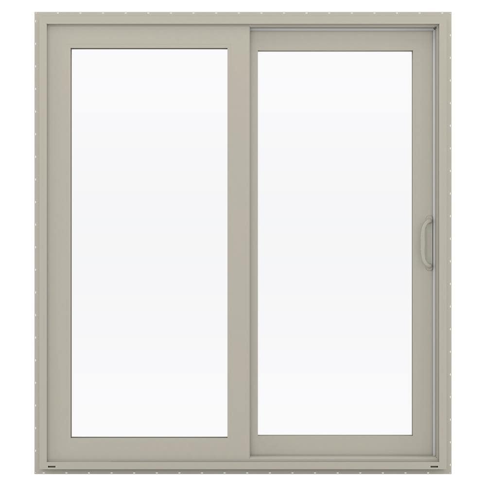 JELD-WEN 72-in x 80-in x 4-9/16-in Jamb Low-e Argon Desert Sand Vinyl Sliding Right-Hand Sliding Double Patio Door Screen Included Stainless Steel -  LOWOLJW155900033