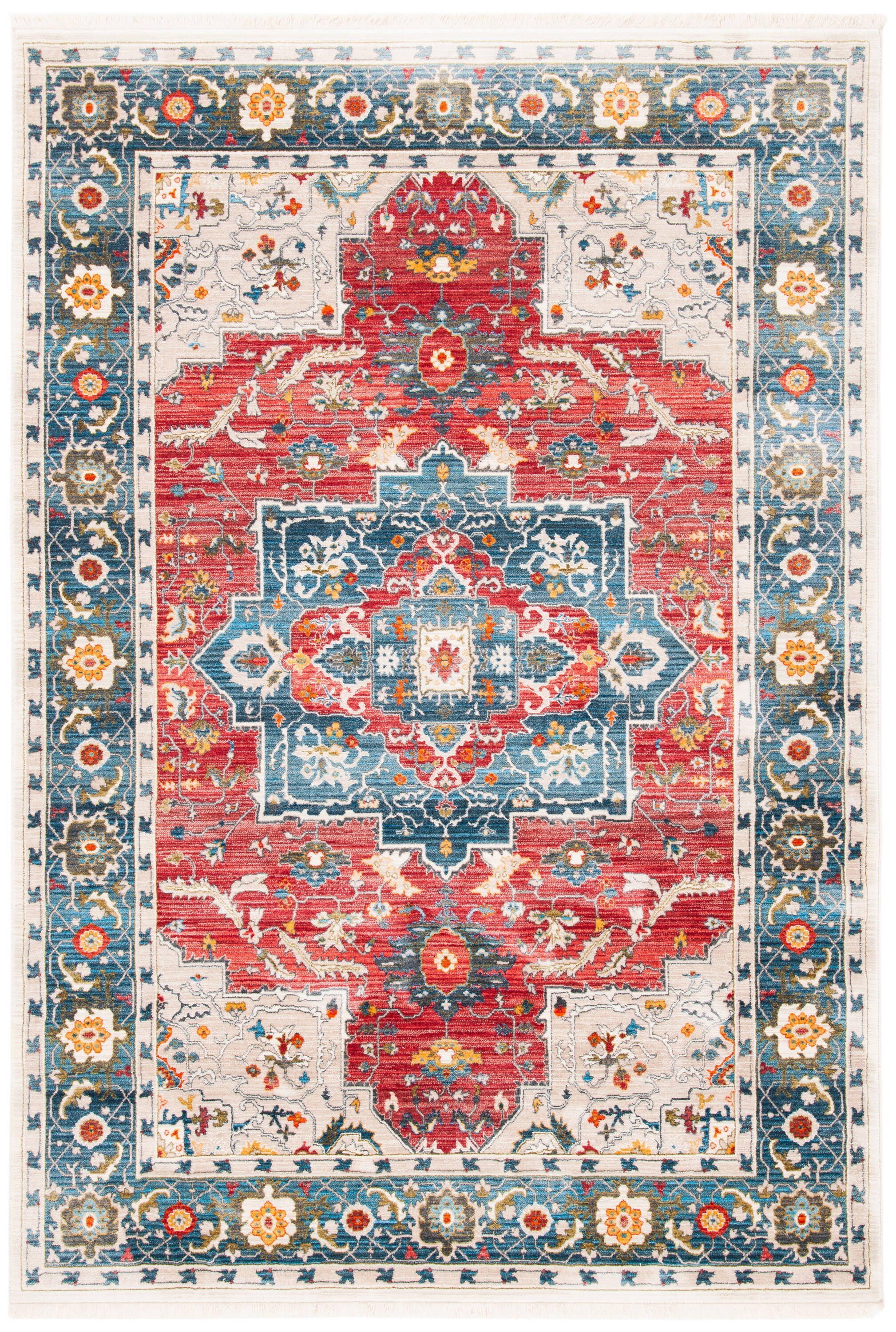 Vintage Red and Blue Rectangular Synthetic Area Rug 6' x 9'