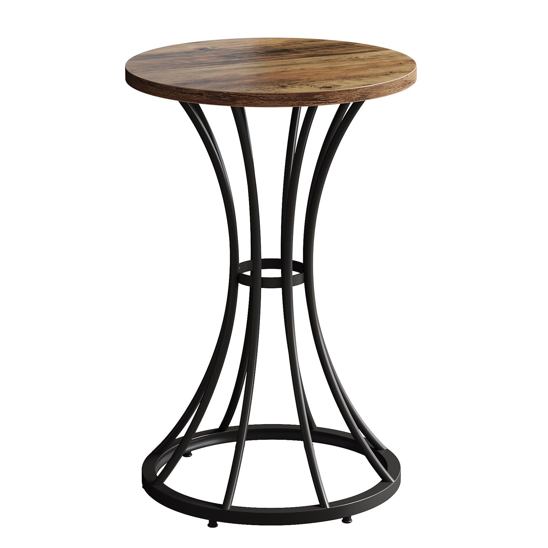 Slickblue Brown/Black Round Farmhouse Fixed Engineered Wood Bar Table with Pedestal Base 23.62 x 37.4 for Balcony