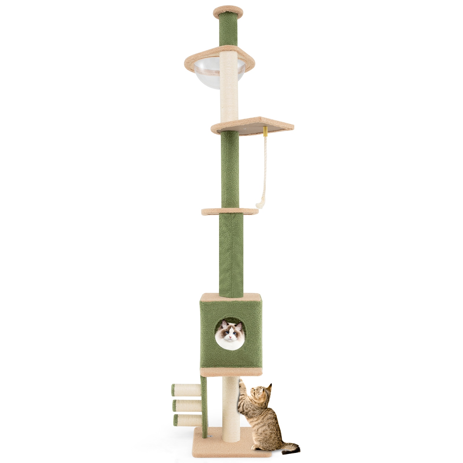 Slickblue 5-Tier Cat Tower – 86 x 15.5-Inch Green Sisal Rope Cat Tree with Adjustable Height and Scratching Ladder for Indoor Use