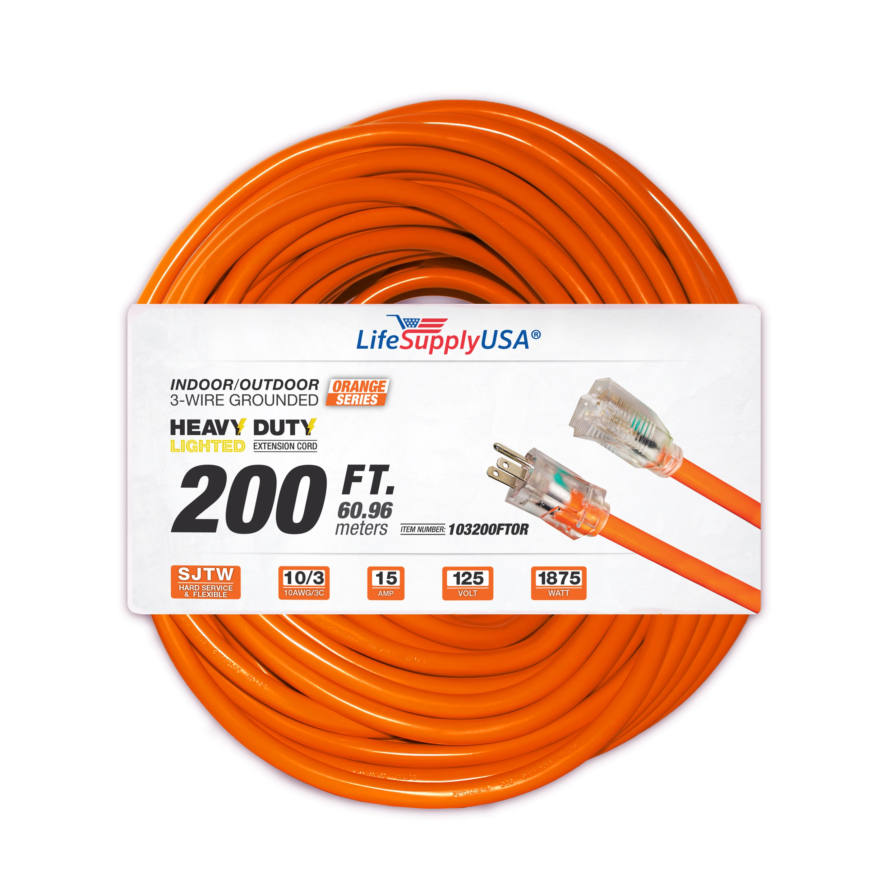 LifeSupplyUSA 120-ft 10 3-Prong Indoor/Outdoor Sjtw Heavy Duty Lighted  Extension Cord in the Extension Cords department at