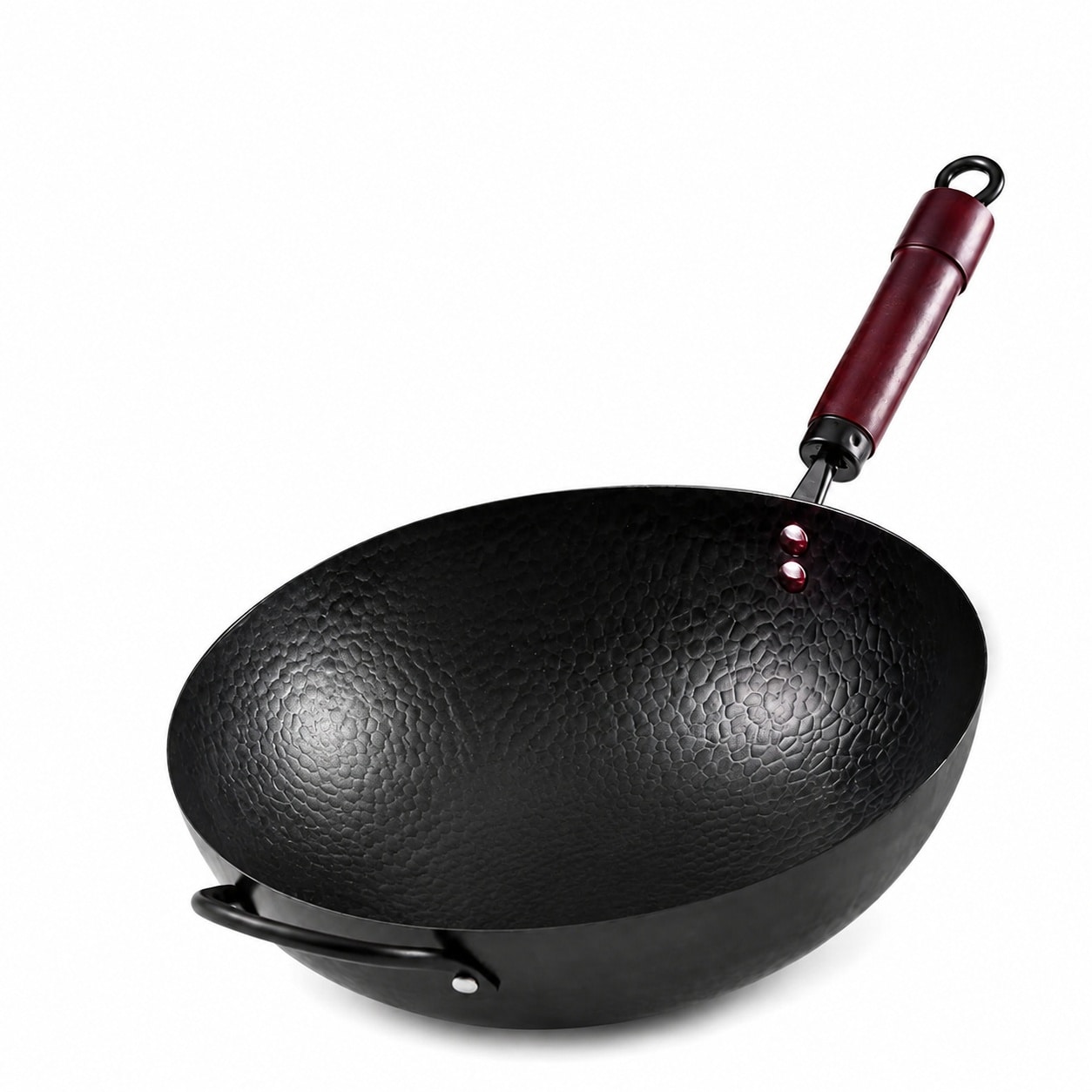 Aoibox 13 in 5 8 Qt Carbon Steel Flat Bottom Wok with Wooden Lid Pre Seasoned All Cooktop Compatible Wok Pan
