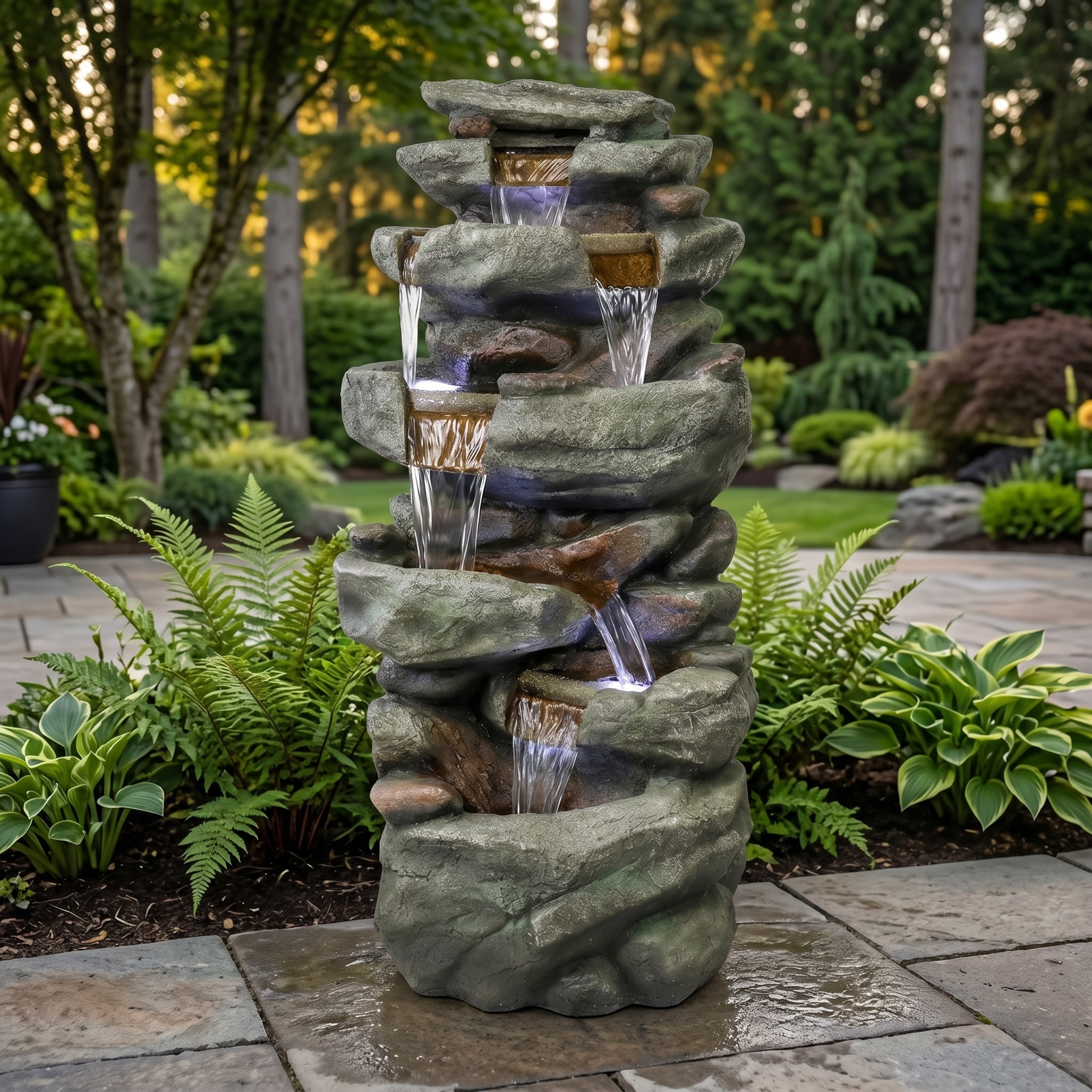 BOND Manufacturing 32 Tall Malibu Tiers Lighted Zen Fountain in