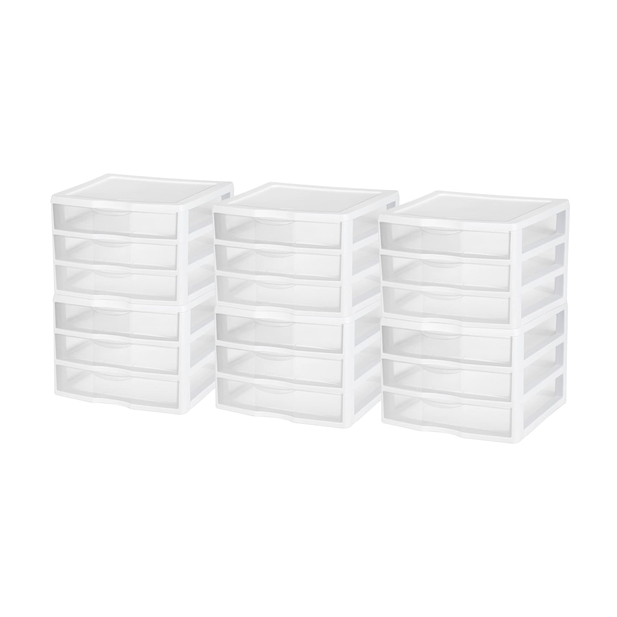Sterilite 100779 Clear Plastic Stackable Small 3 Drawer Storage System  White  (6 Pack)
