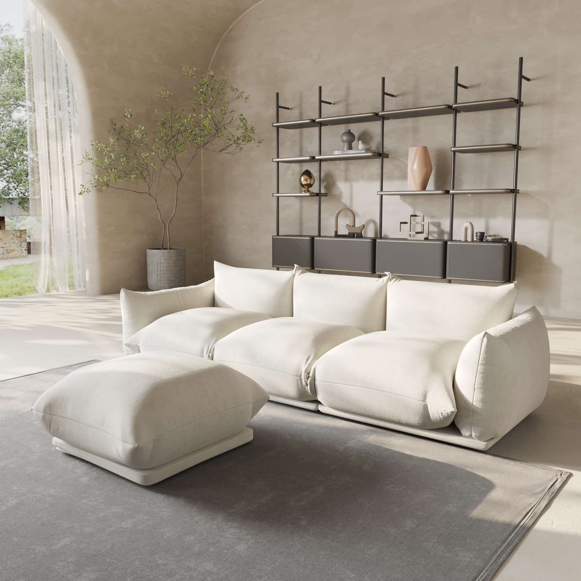 BuotiqHom DH-A-119BE-S3+1 104-in Modern Beige Chenille 4 -seater Sectional
