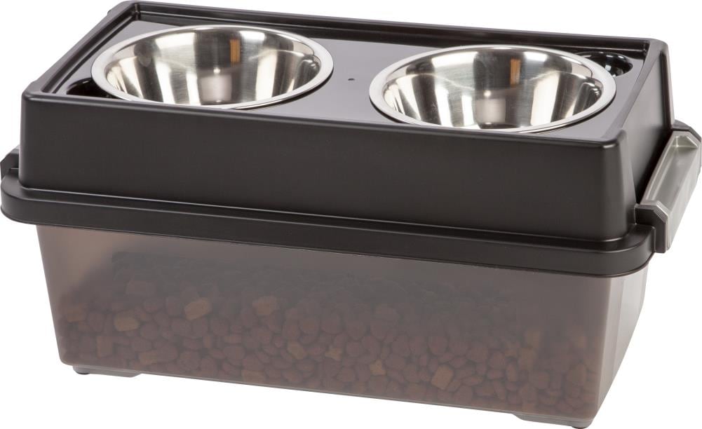 IRIS Large Plastic Elevated Feeder with 2 Stainless Steel Bowls,Gray